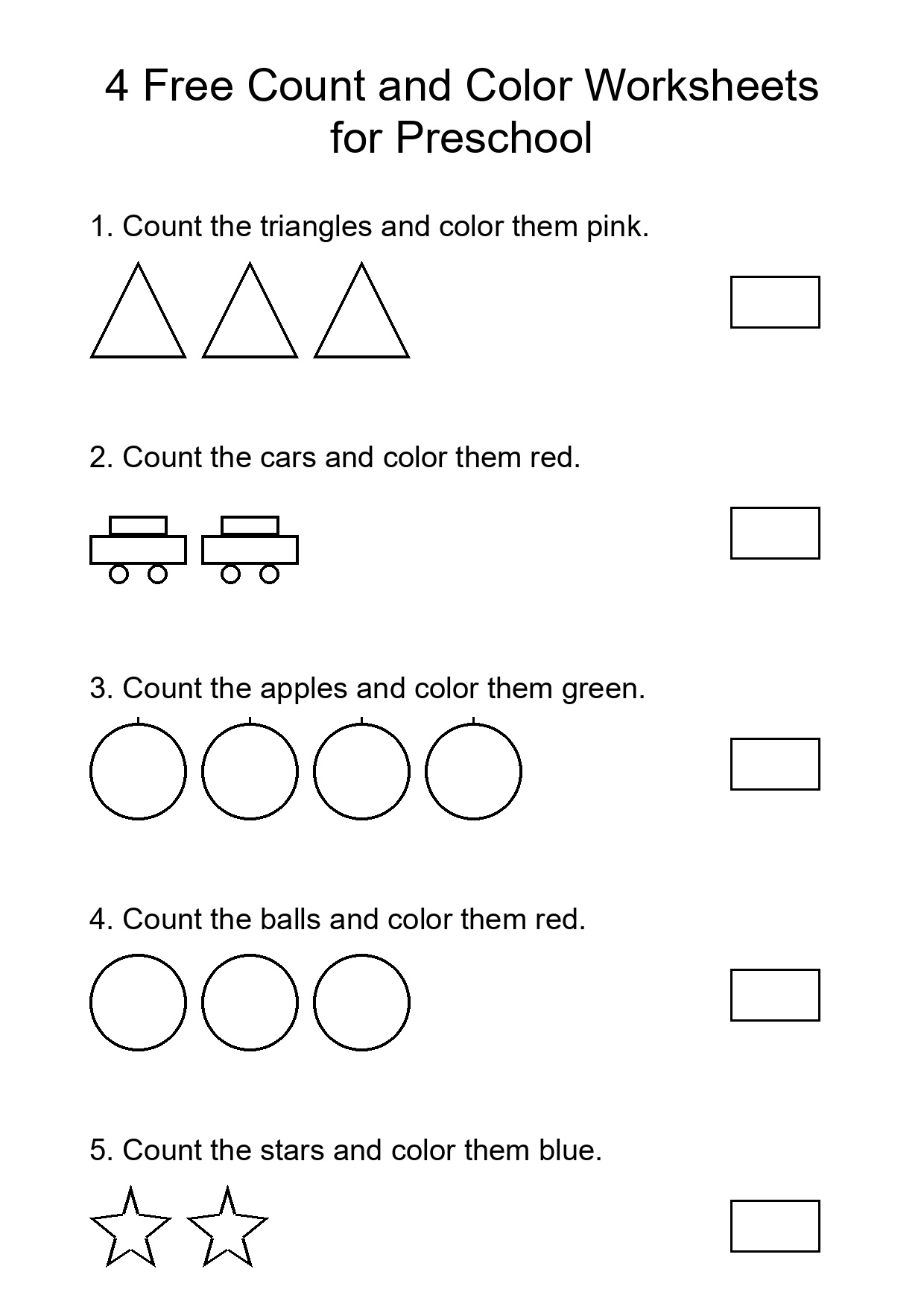 4 Free Count and Color Worksheets for Preschool