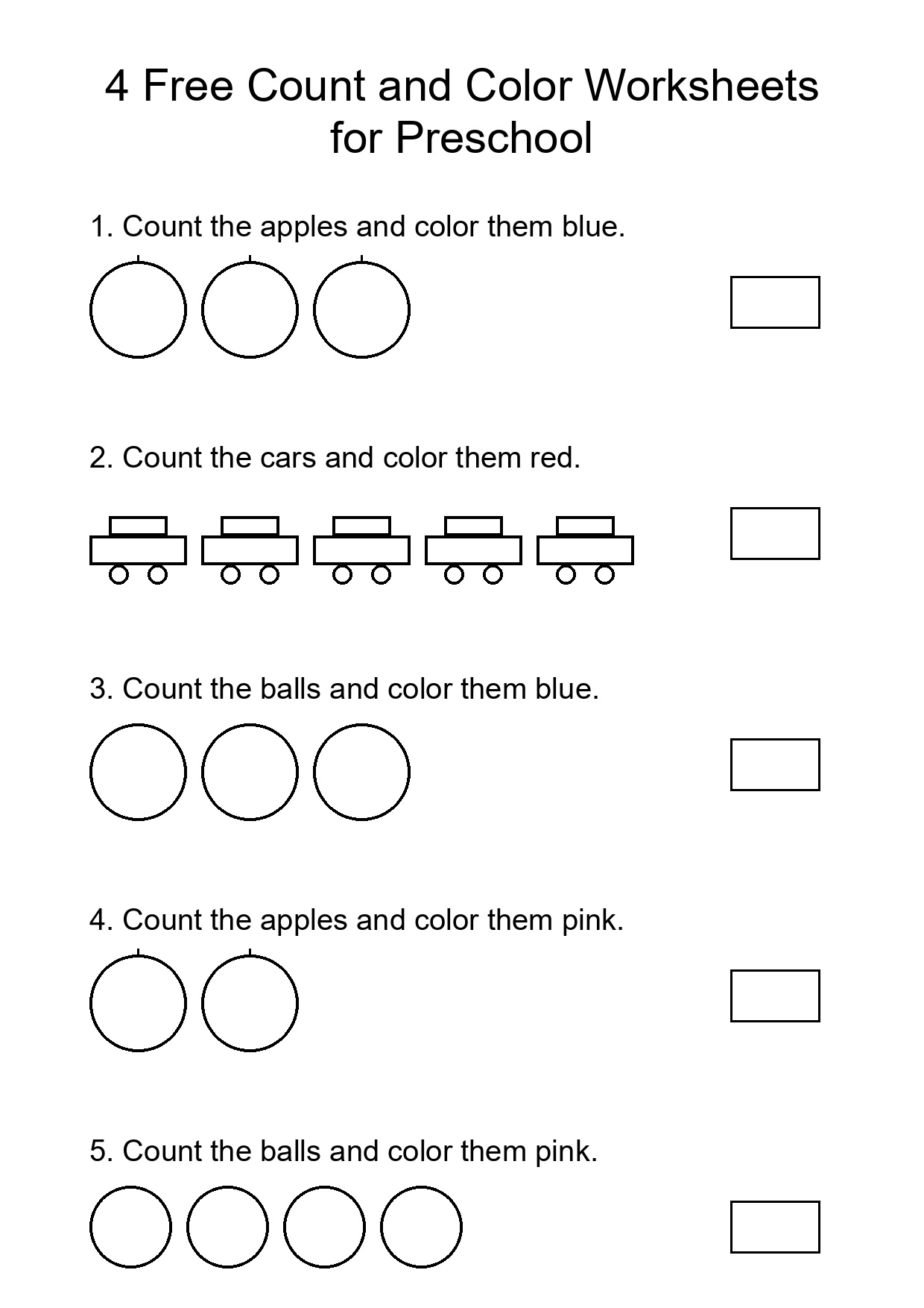 4 Free Count and Color Worksheets for Preschool