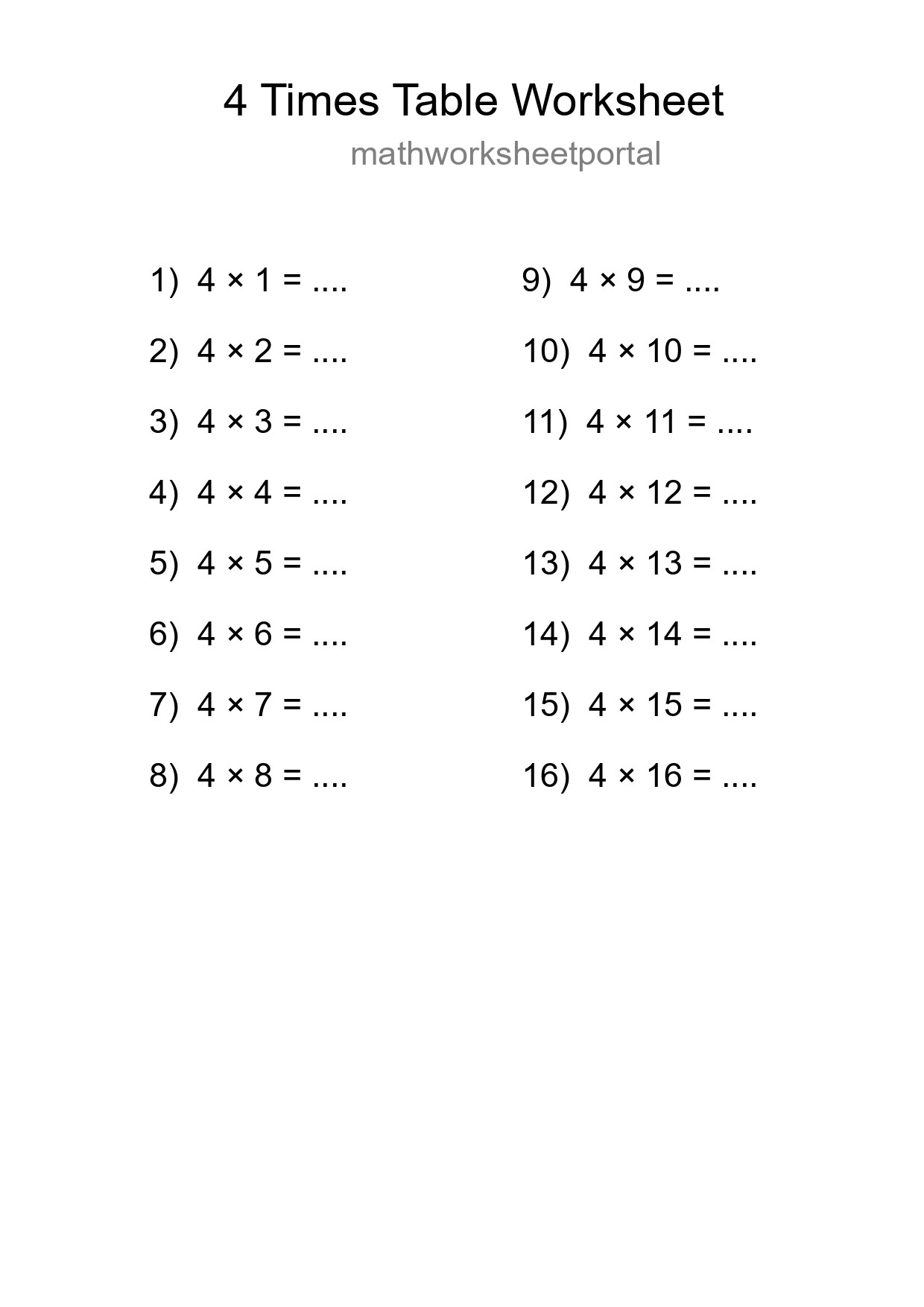 4 Times Table Worksheet For Grade 2 - Part 69