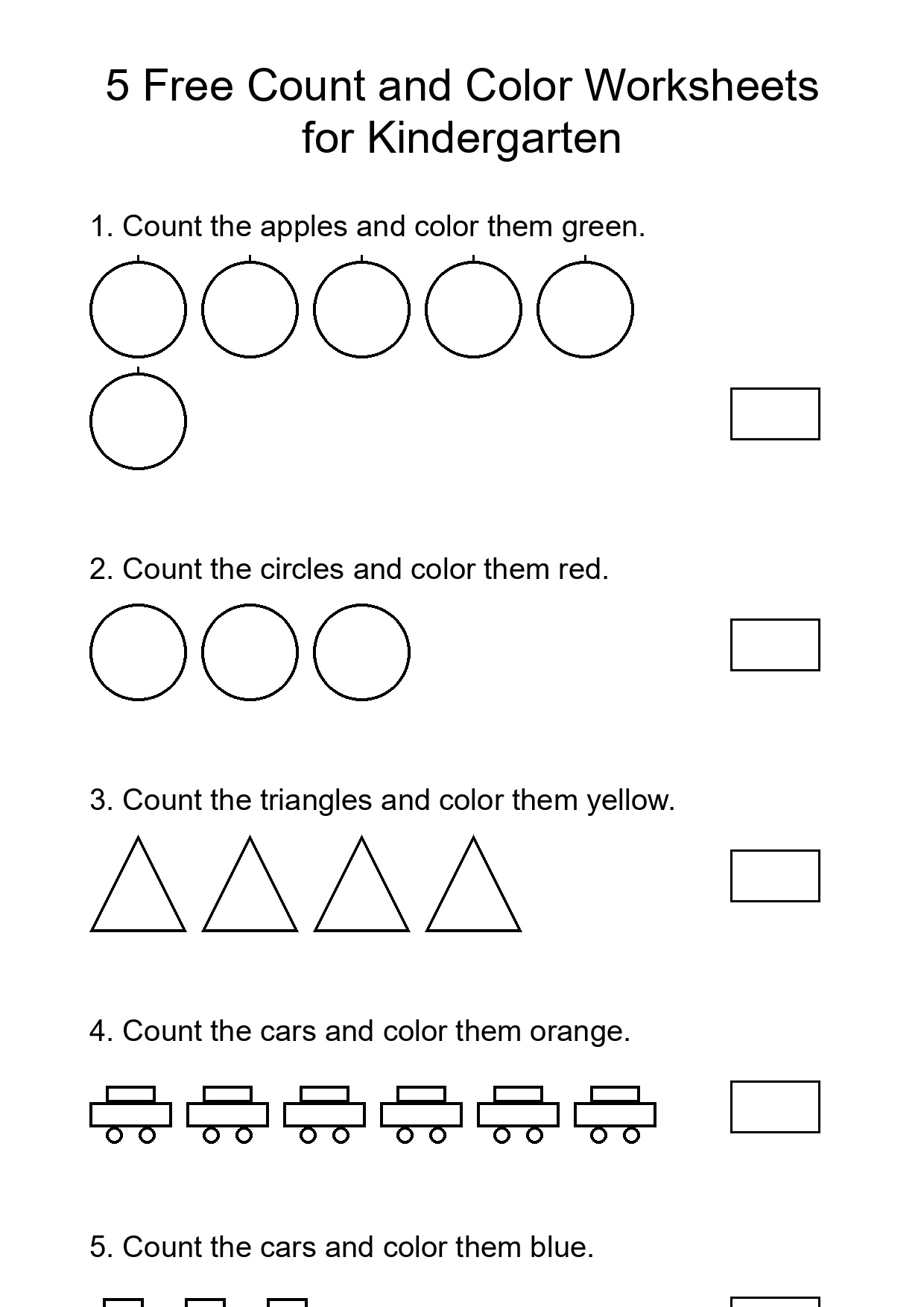 5 Free Count and Color Worksheets for Kindergarten