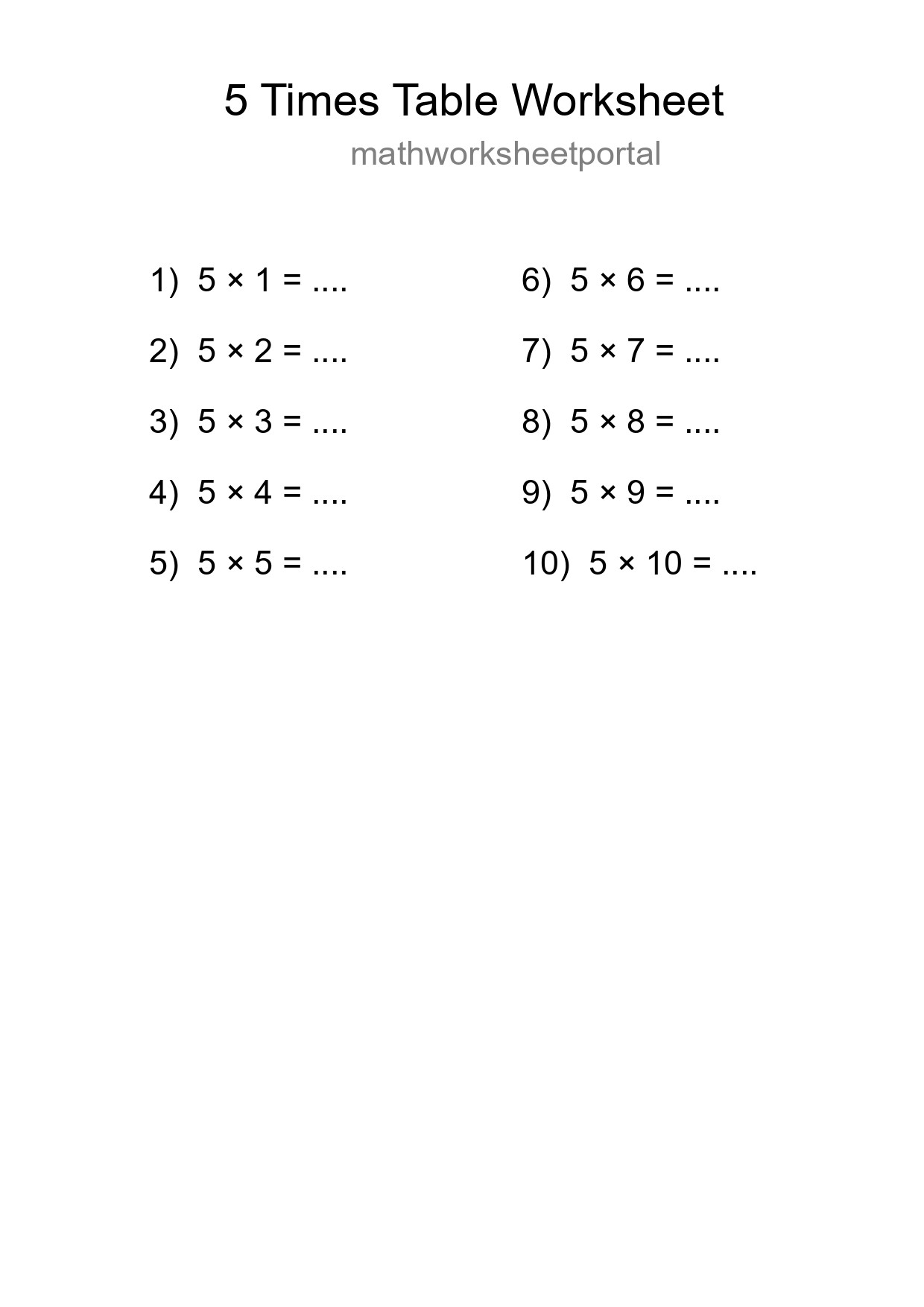 5 Times Table Worksheet For Grade 2 - Part 49