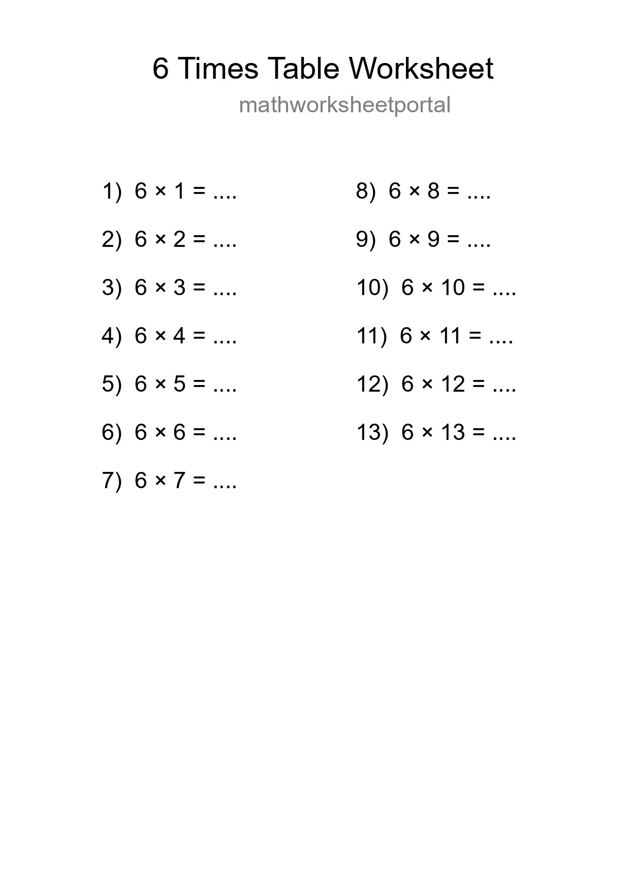 6 Times Table Worksheet For Grade 3 With Answers - Part 139