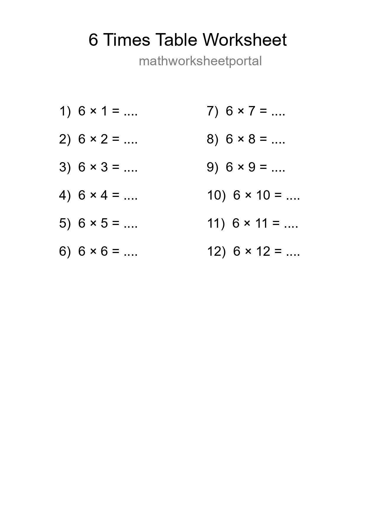6 Times Table Worksheet For Grade 3 With Answers - Part 29
