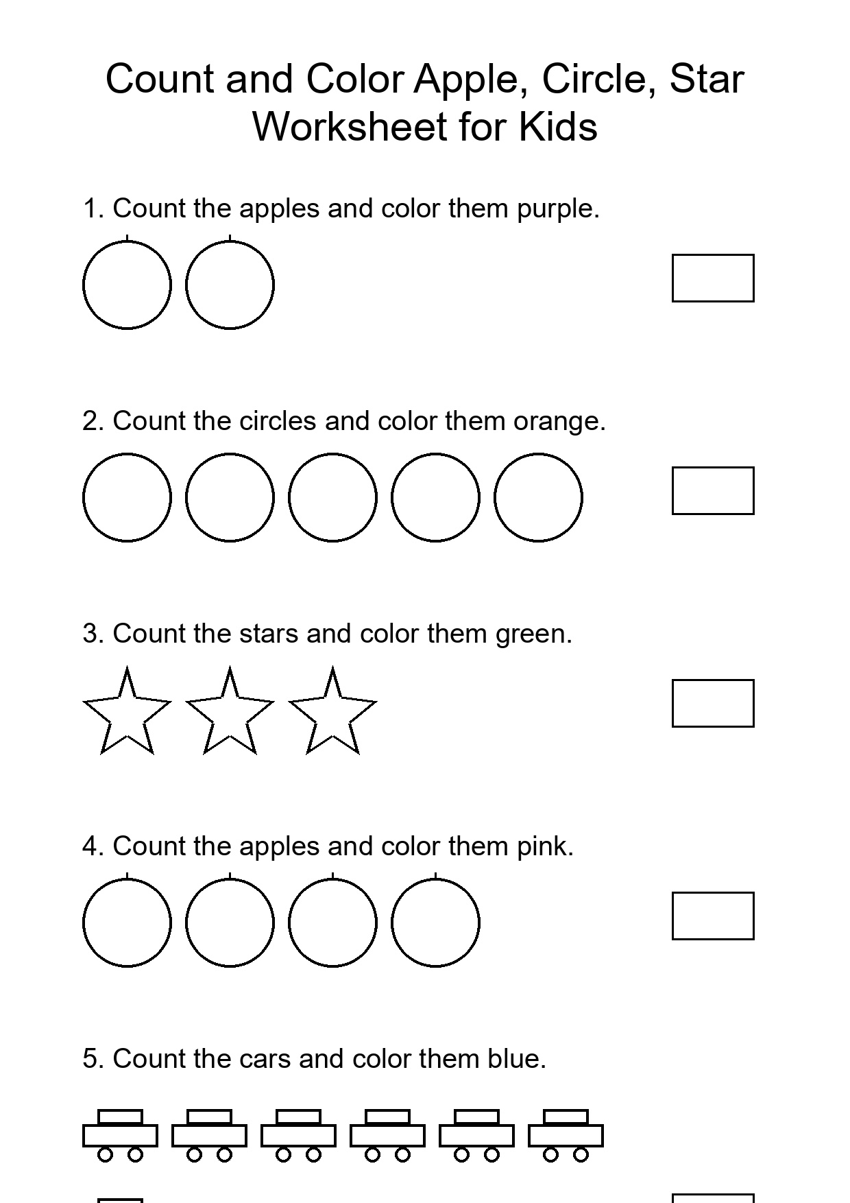 Count and Color Apple, Circle, Star Worksheet for Kids