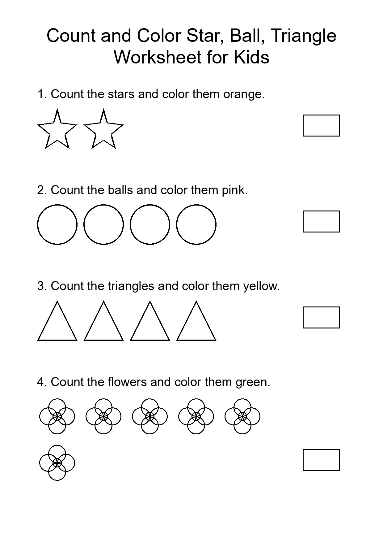 Count and Color Star, Ball, Triangle Worksheet for Kids