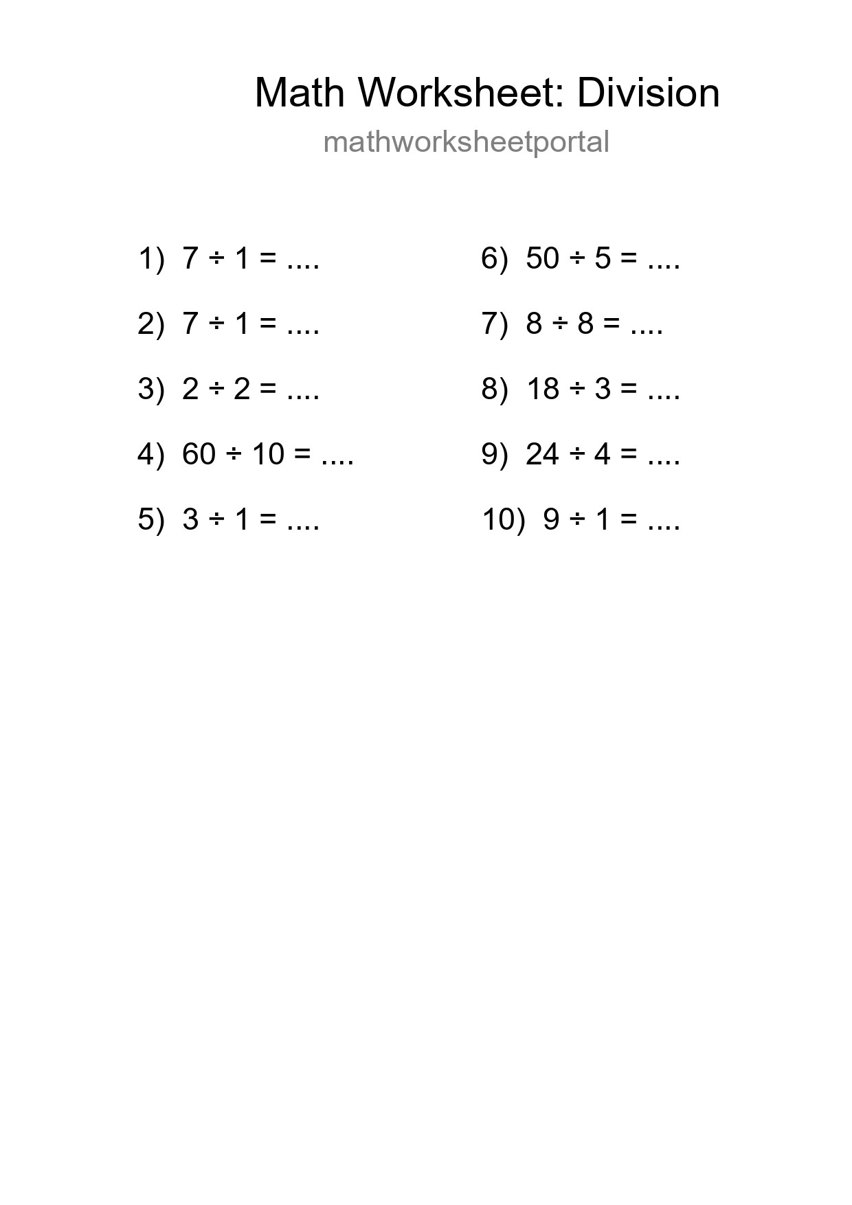 Free 10 Division Math Worksheet For Grade 1 - Part 254