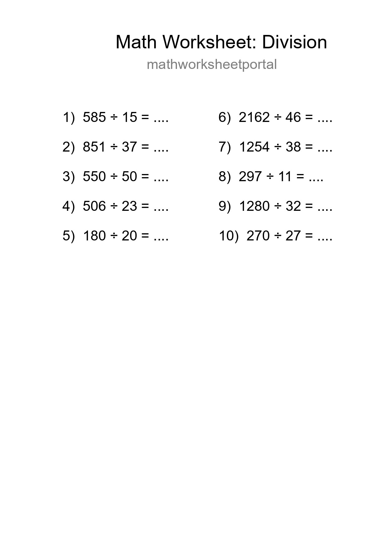Free 10 Division Math Worksheet For Grade 2 With Answers - Part 184