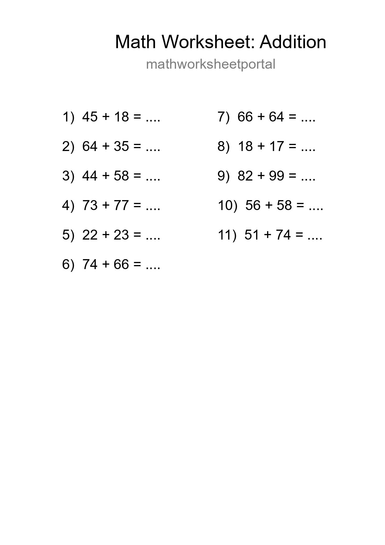 Free 11 Addition Math Worksheet For Grade 3 - Part 131