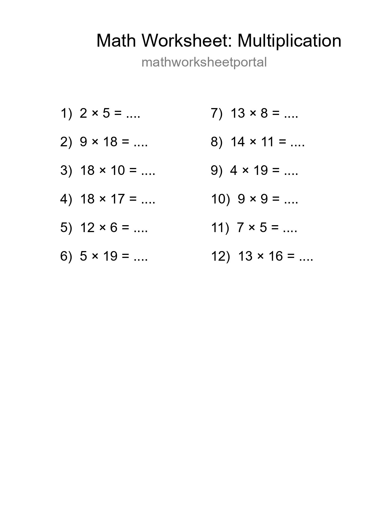 Free 12 Multiplication Math Worksheet For Grade 2 - Part 87