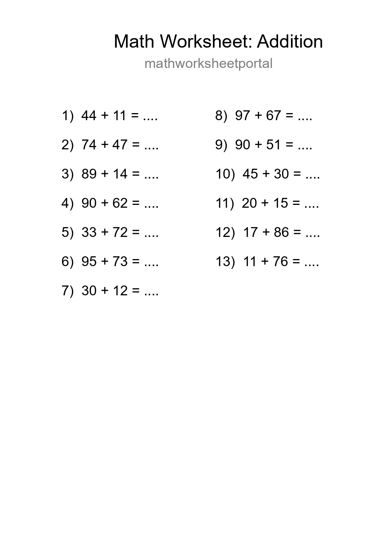 Free 13 Addition Math Worksheet For Grade 3 With Answers - Part 211