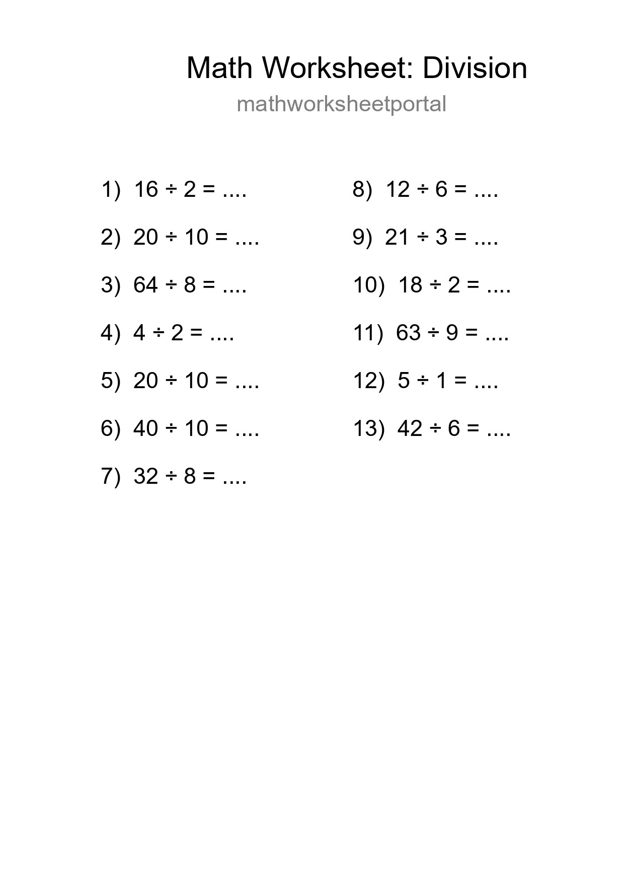 Free 13 Division Math Worksheet For Grade 1 With Answers - Part 134