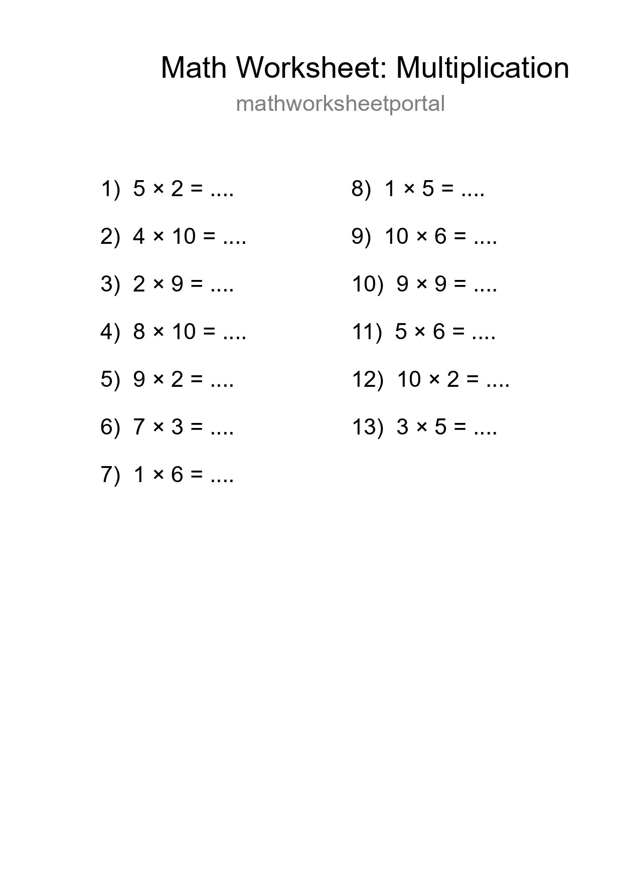 Free 13 Multiplication Math Worksheet For Grade 1 With Answers - Part 107