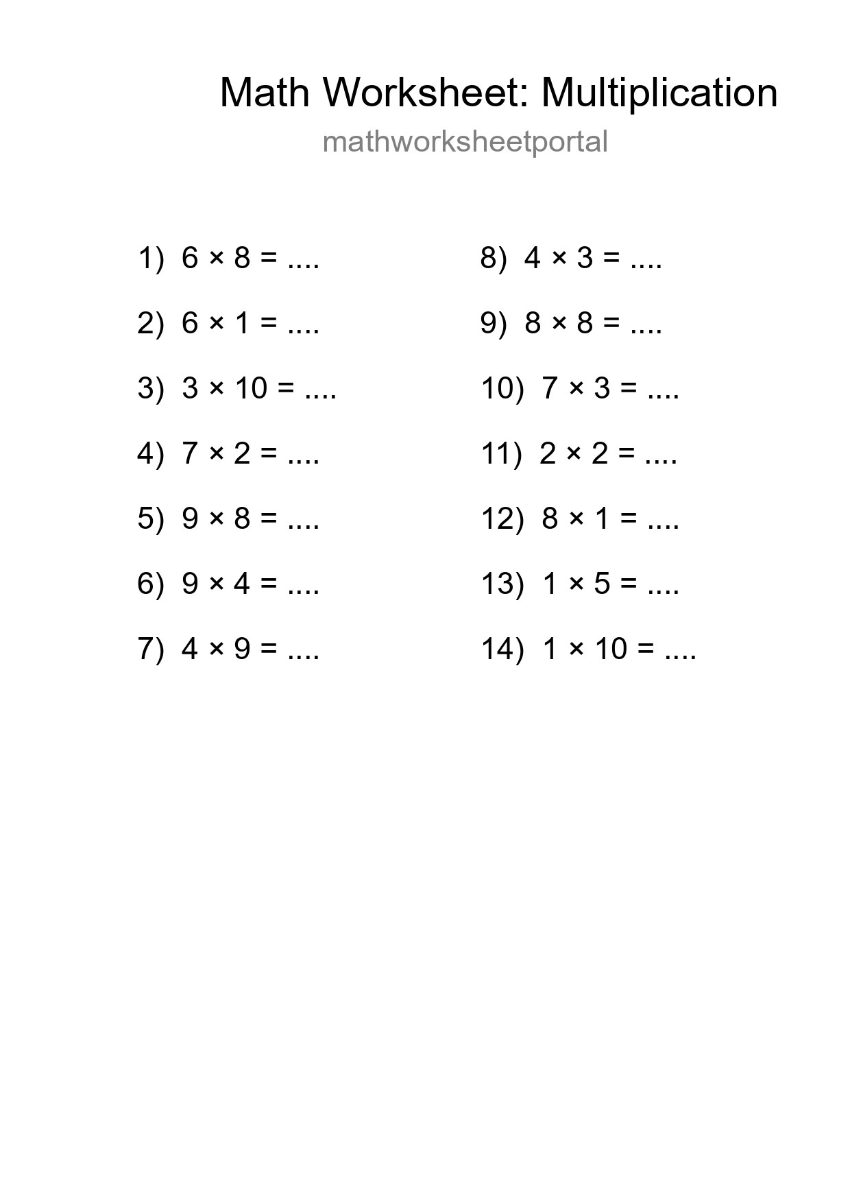 Free 14 Multiplication Math Worksheet For Grade 1 With Answers - Part 177
