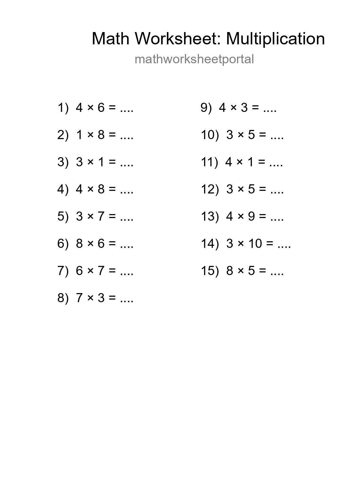Free 15 Multiplication Math Worksheet For Grade 1 - Part 167