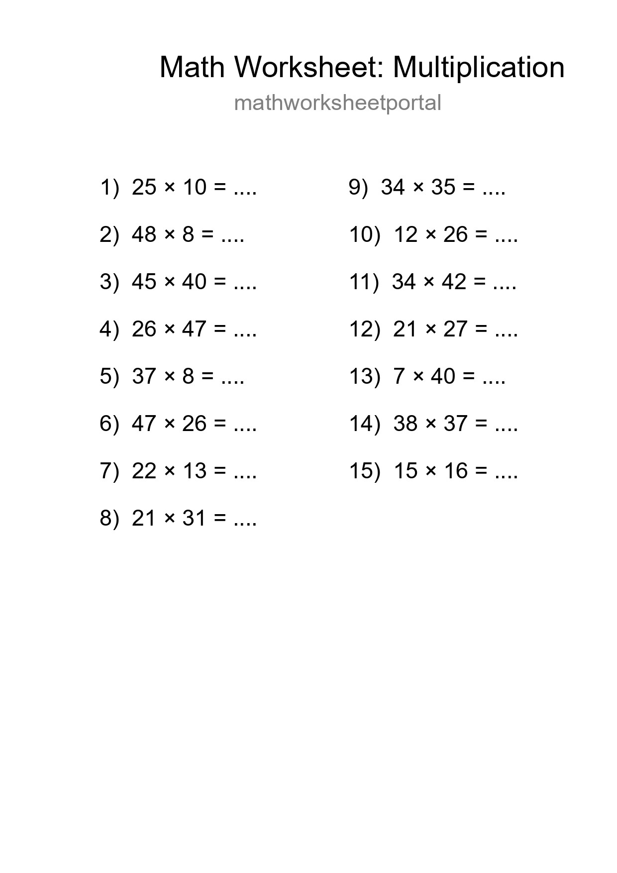 Free 15 Multiplication Math Worksheet For Grade 2 With Answers - Part 137