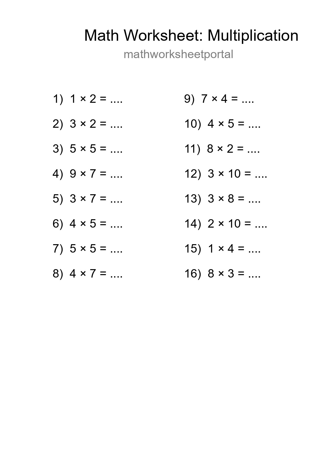 Free 16 Multiplication Math Worksheet For Grade 1 - Part 257