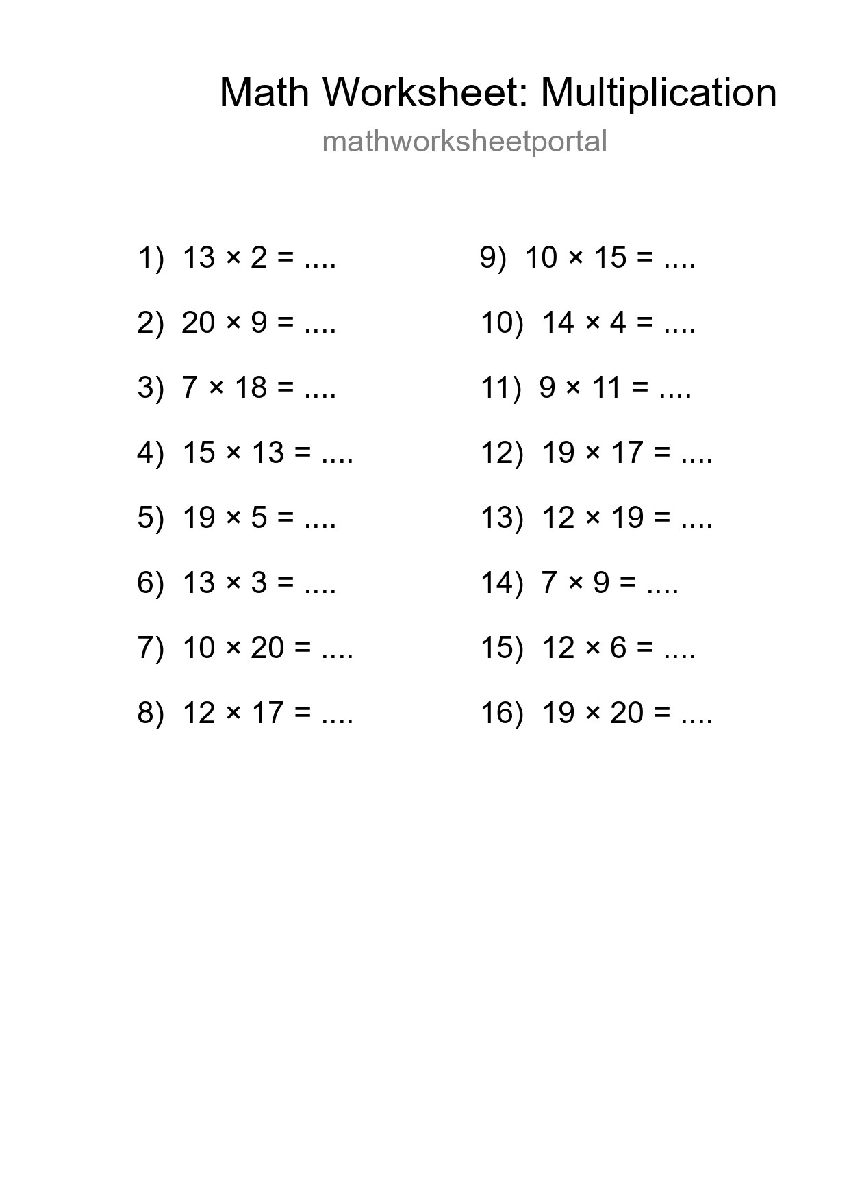 Free 16 Multiplication Math Worksheet For Grade 2 - Part 227