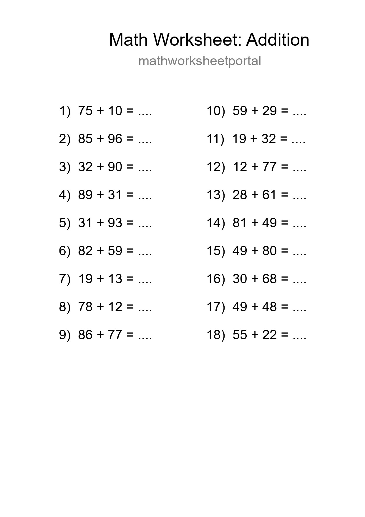 Free 18 Addition Math Worksheet For Grade 3 - Part 241