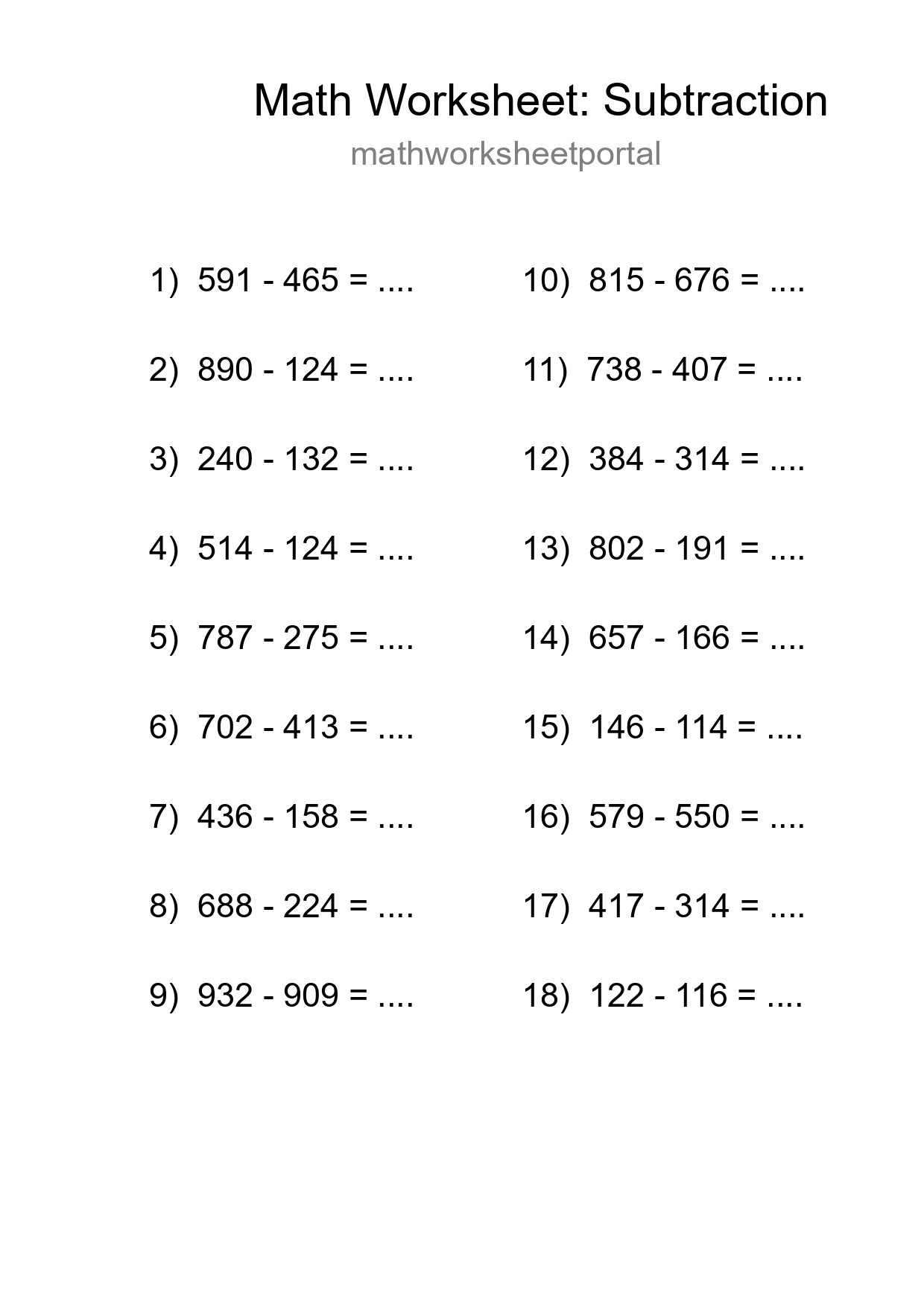 Free 18 Subtraction Math Worksheet For Grade 5 With Answers - Part 298