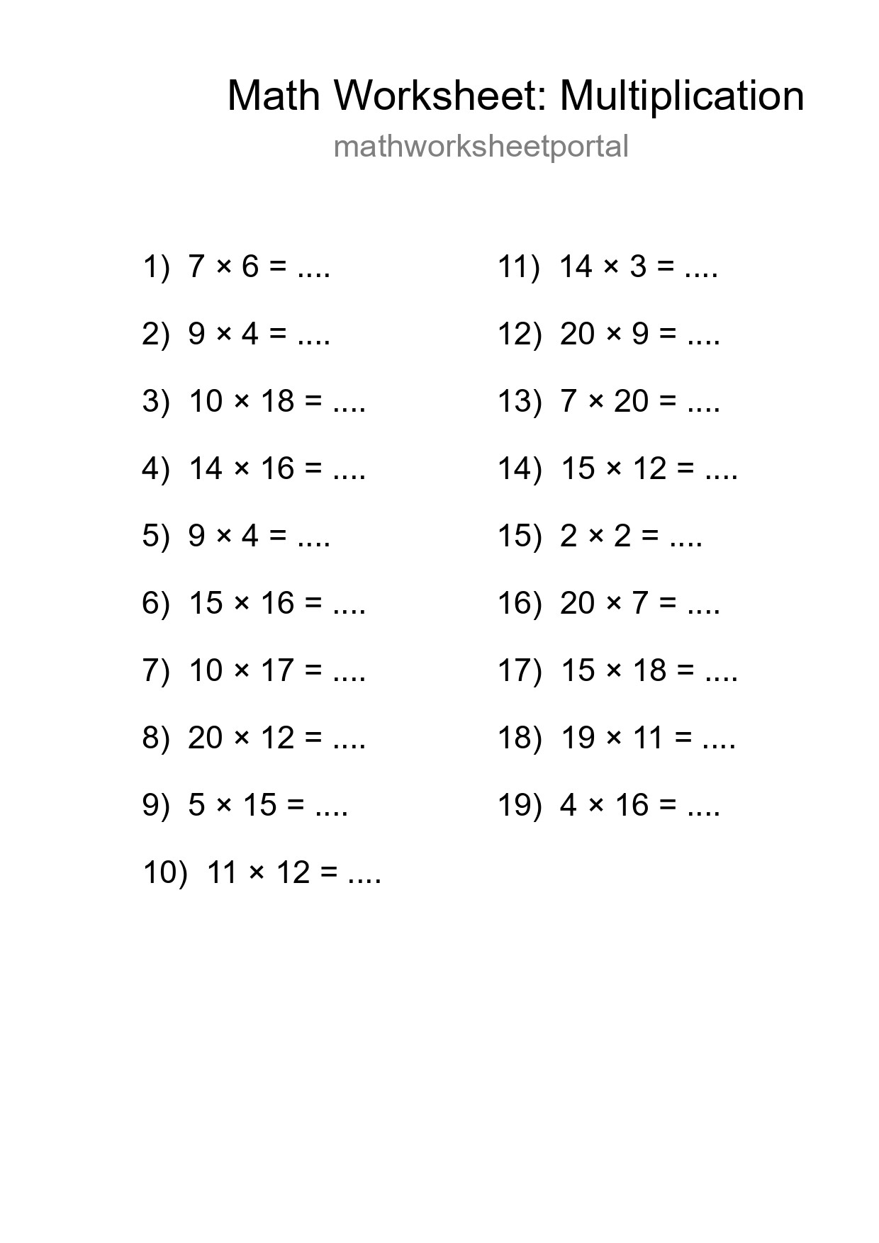 Free 19 Multiplication Math Worksheet For Grade 2 - Part 57