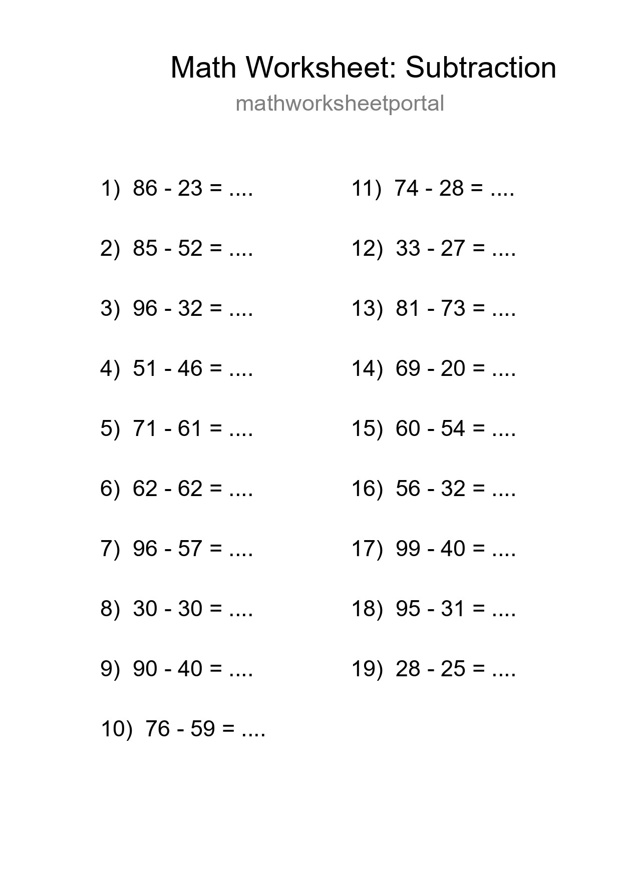 Free 19 Subtraction Math Worksheet For Grade 3 - Part 278