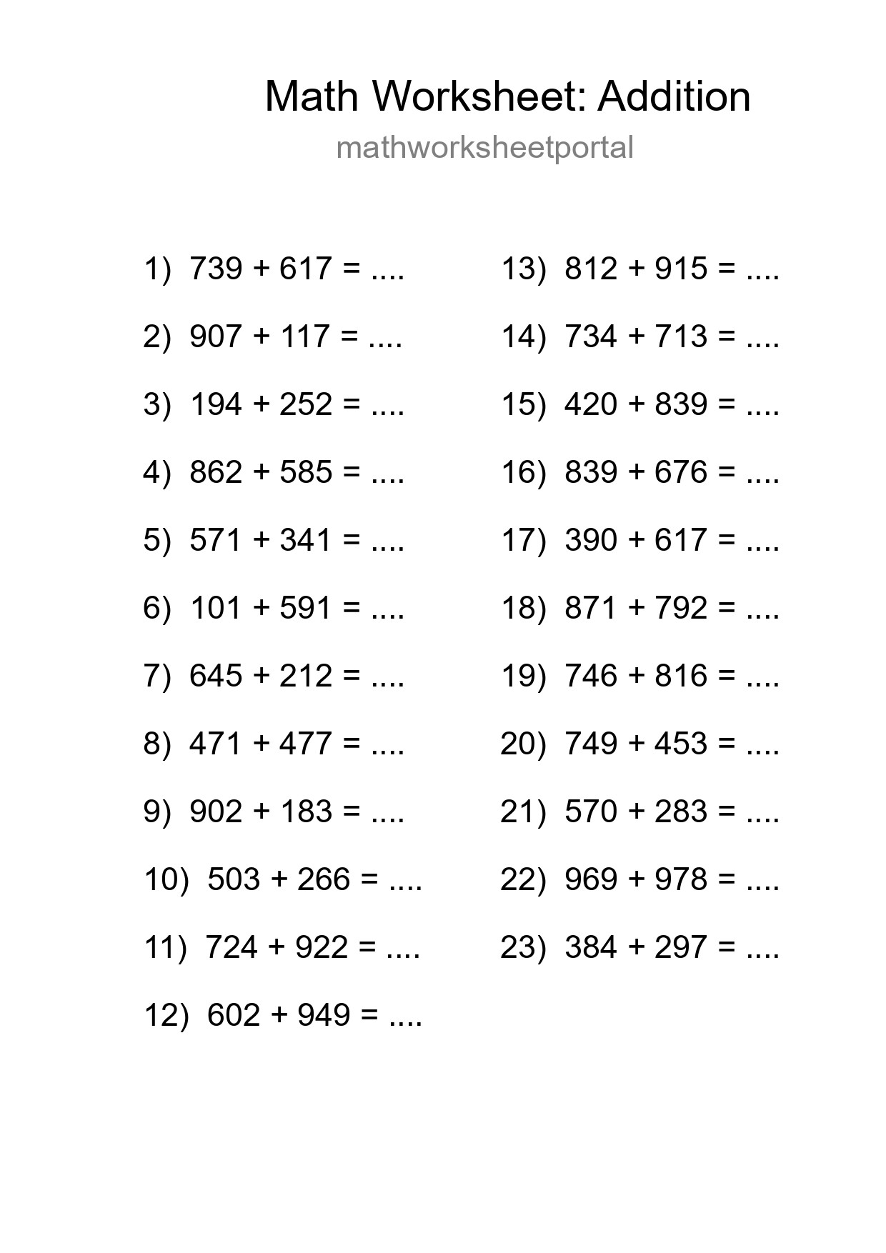 Free 23 Addition Math Worksheet For Grade 5 With Answers - Part 281