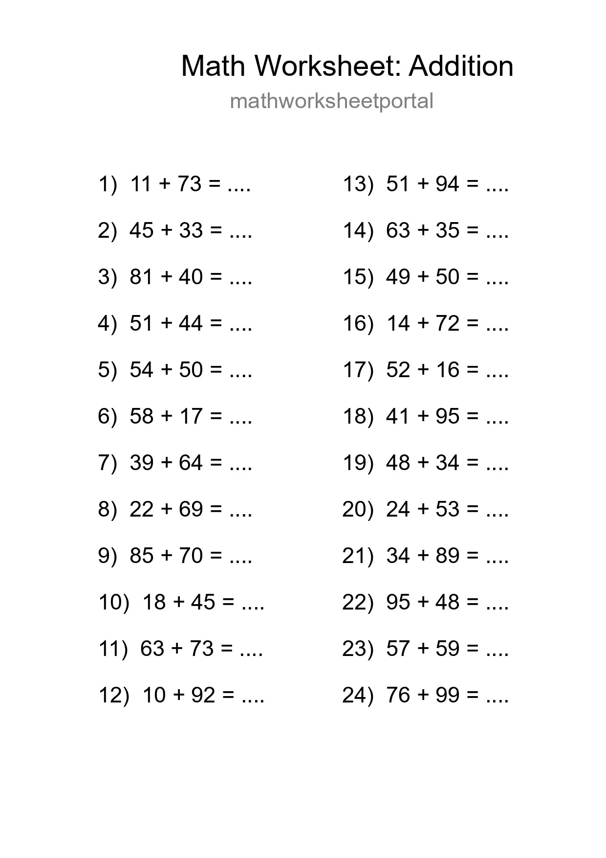 Free 24 Addition Math Worksheet For Grade 3 - Part 51