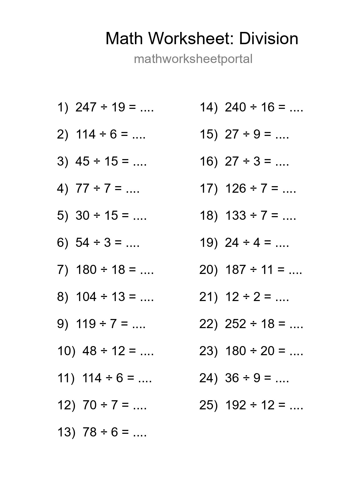 Free 25 Division Math Worksheet For Grade 2 With Answers - Part 44