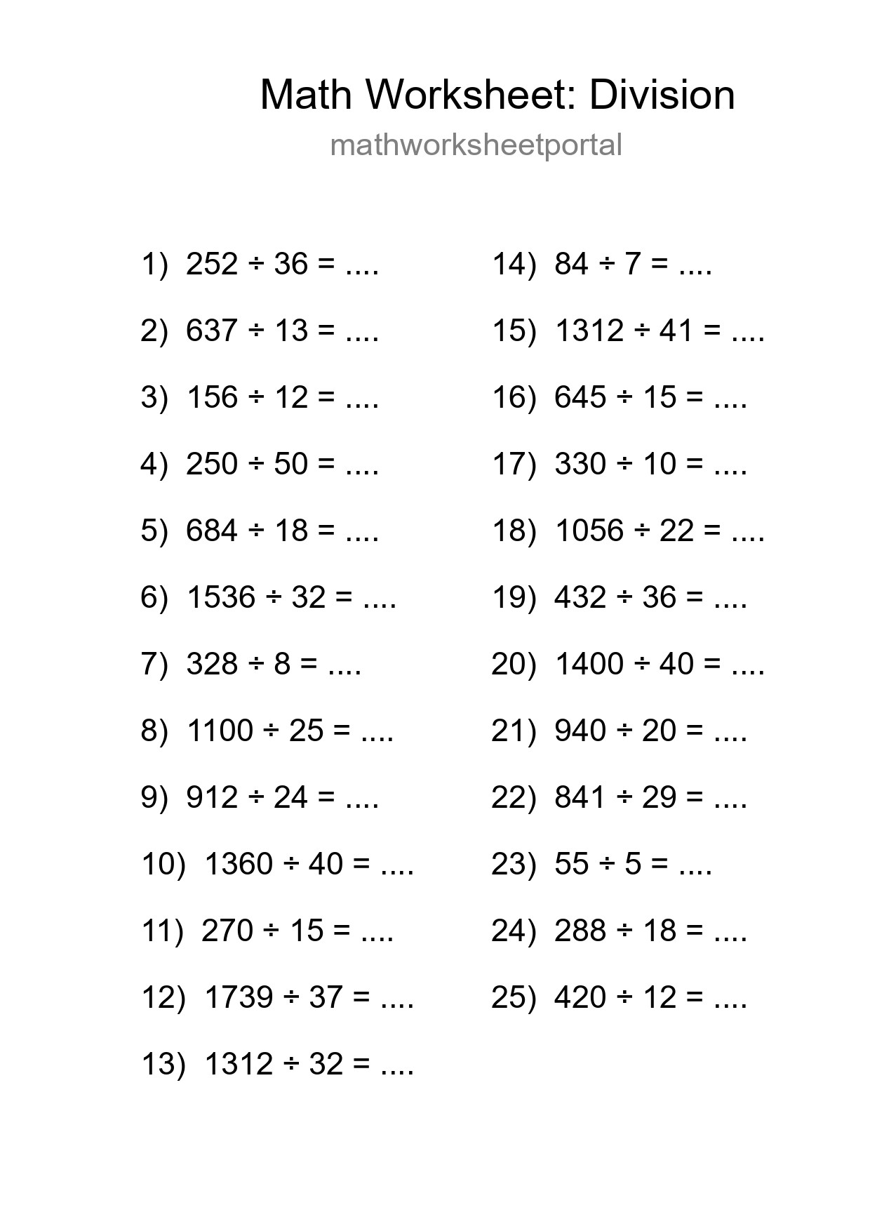 Free 25 Division Math Worksheet For Grade 2 With Answers - Part 54