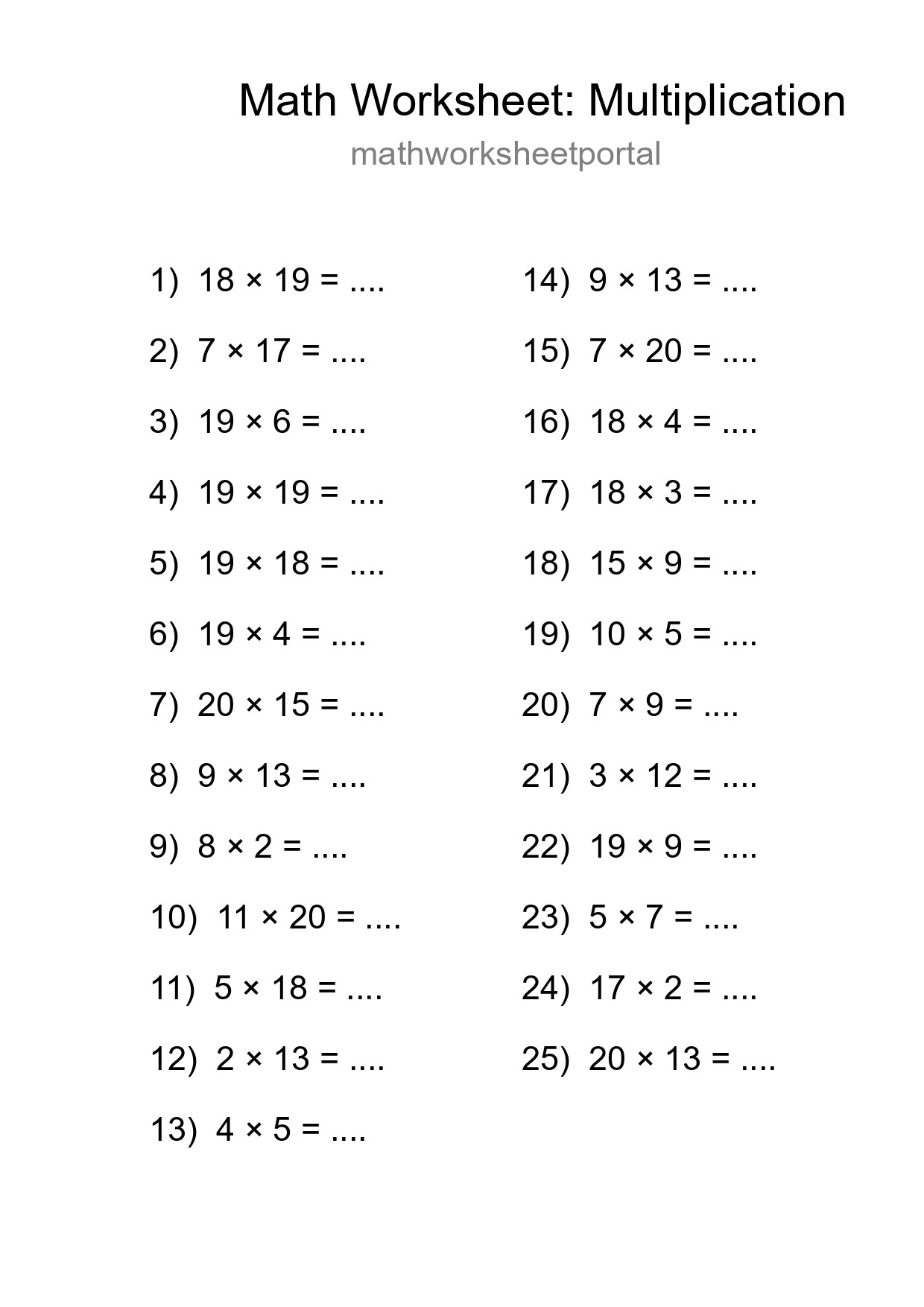 Free 25 Multiplication Math Worksheet For Grade 2 - Part 117