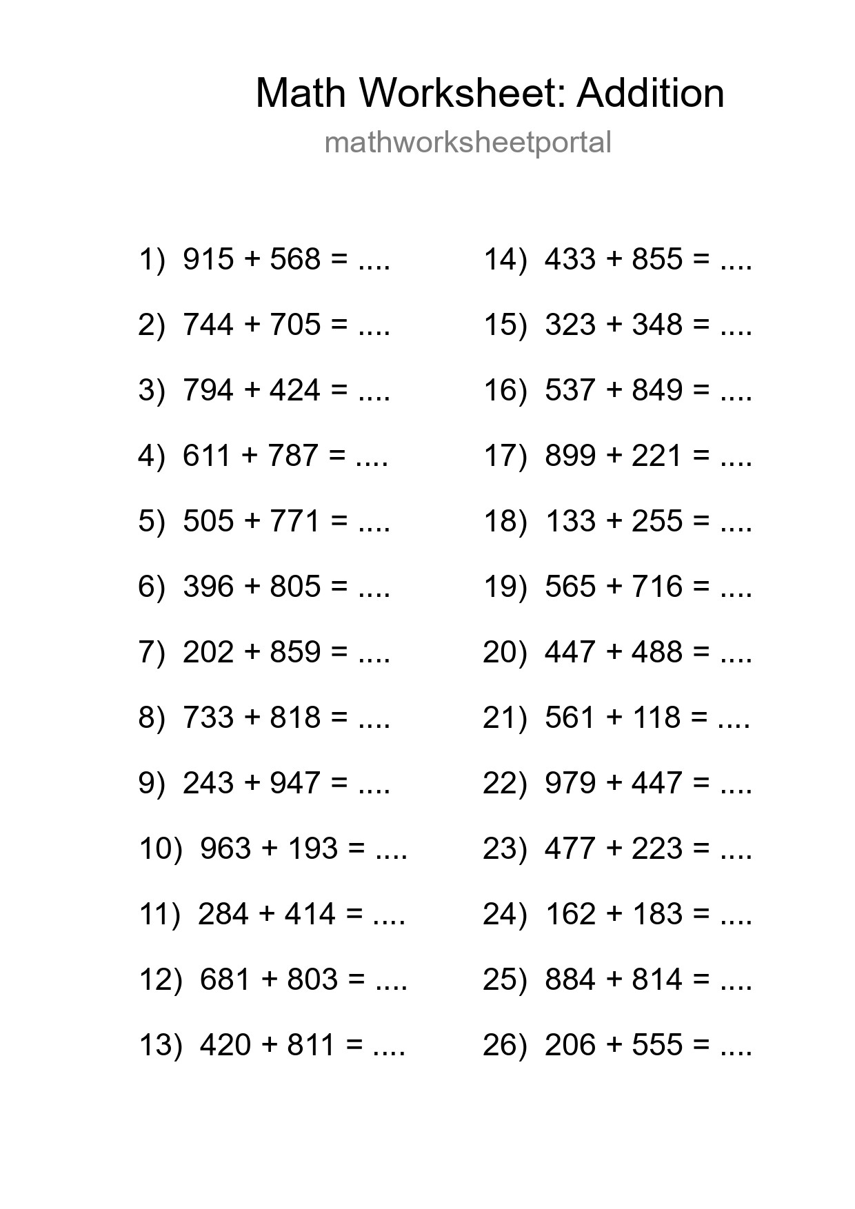 Free 26 Addition Math Worksheet For Grade 5 With Answers - Part 251