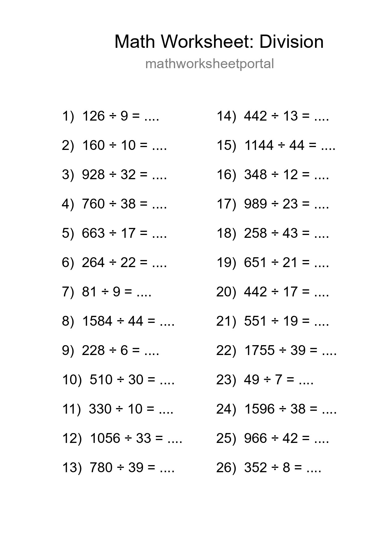 Free 26 Division Math Worksheet For Grade 2 - Part 4