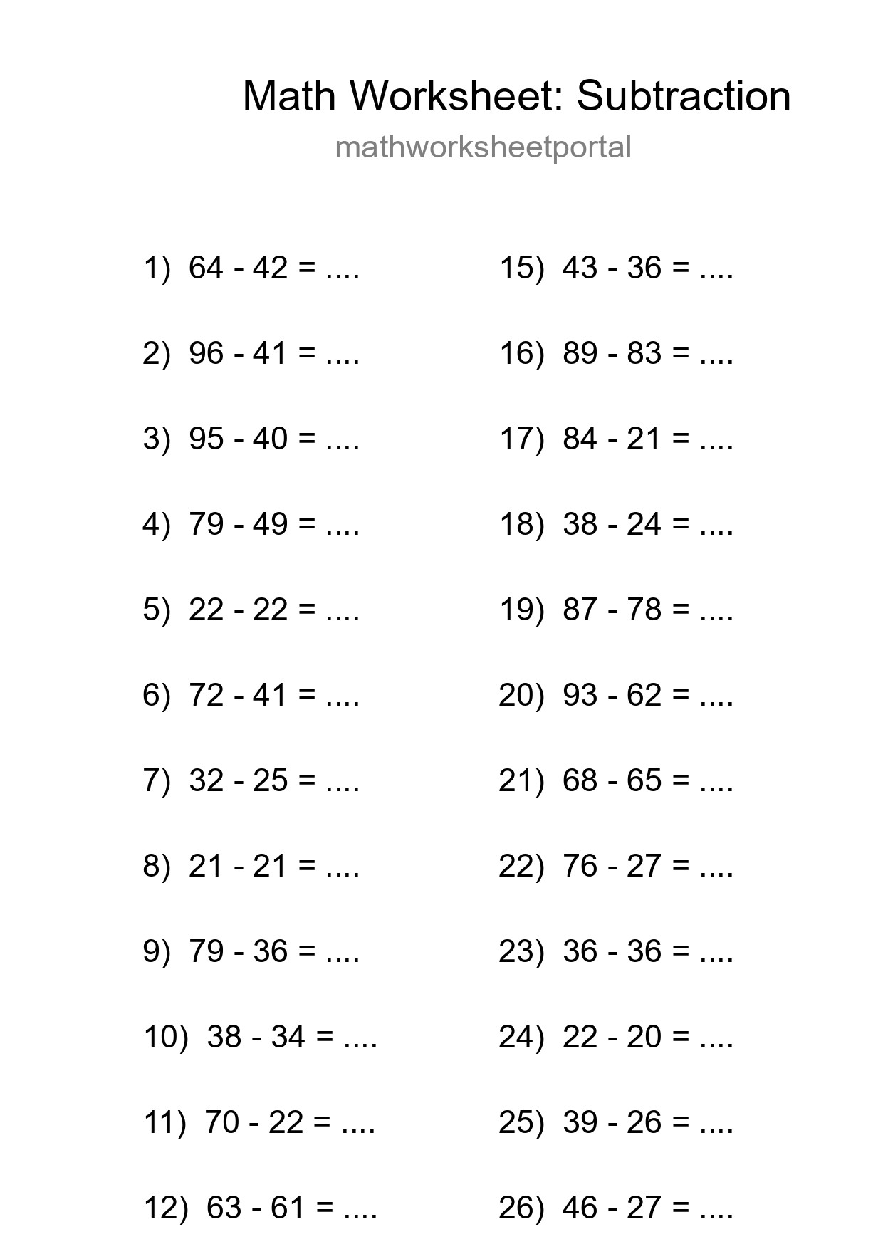 Free 27 Subtraction Math Worksheet For Grade 3 With Answers - Part 58