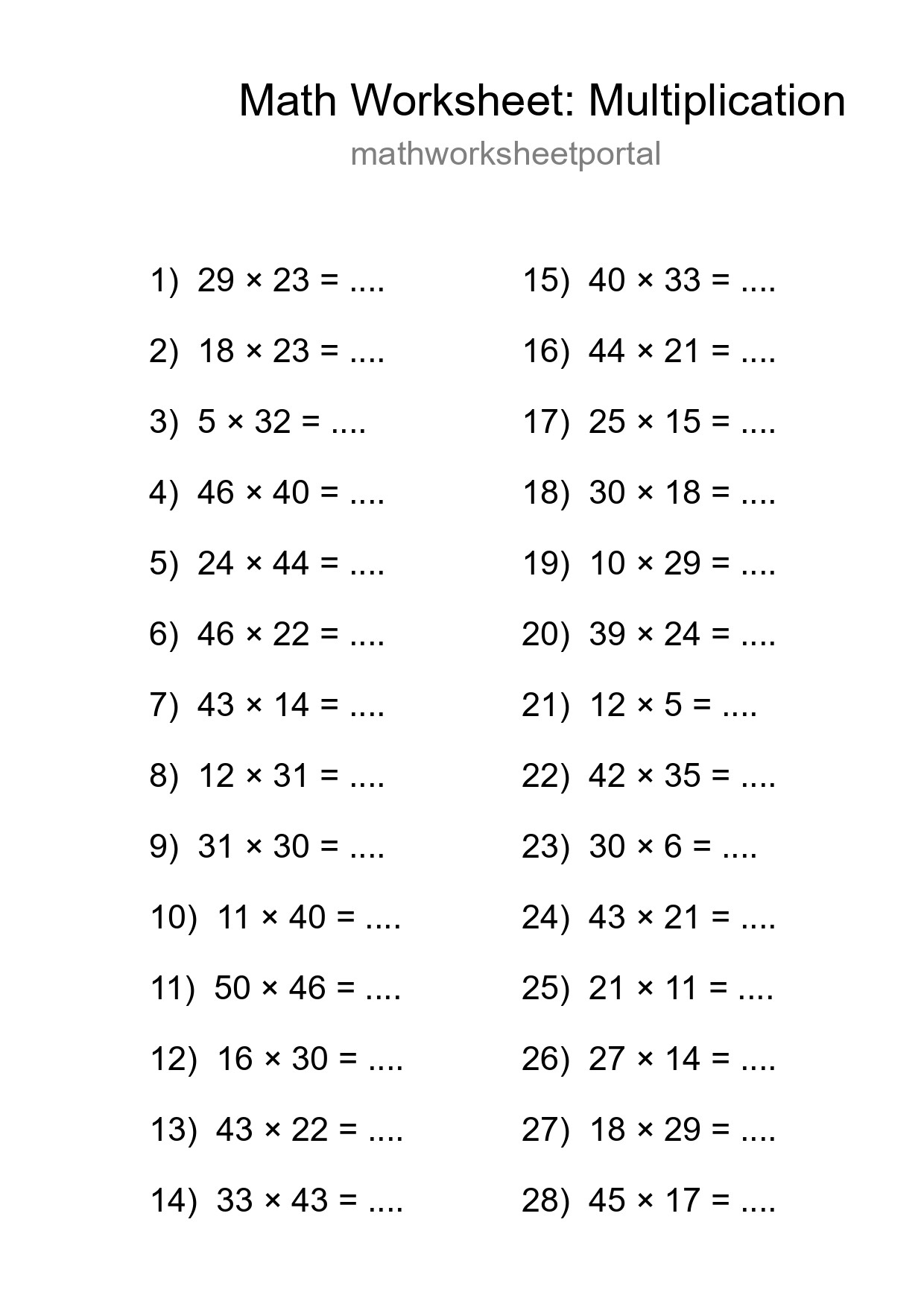 Free 28 Multiplication Math Worksheet For Grade 2 - Part 187