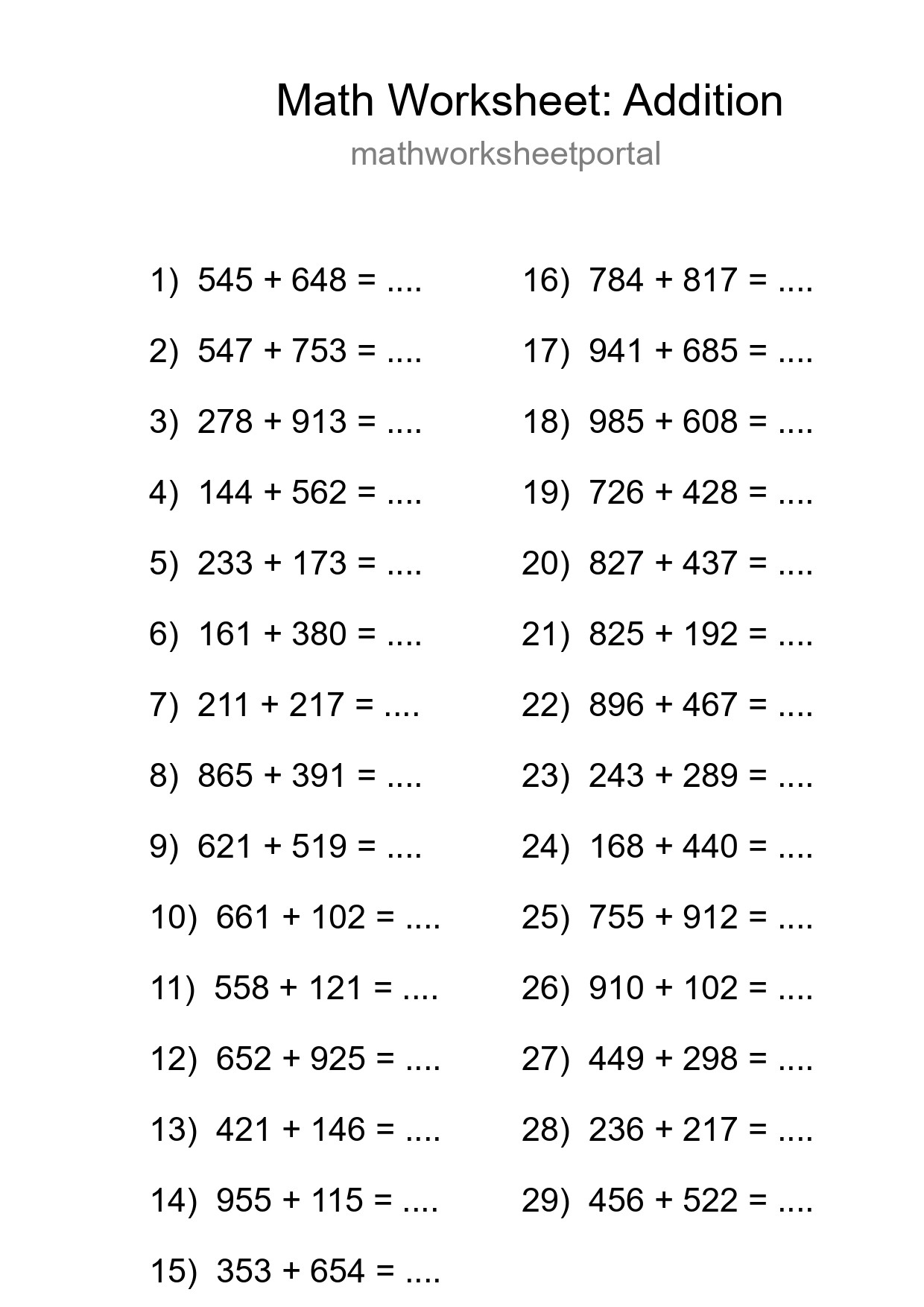 Free 29 Addition Math Worksheet For Grade 5 With Answers - Part 261
