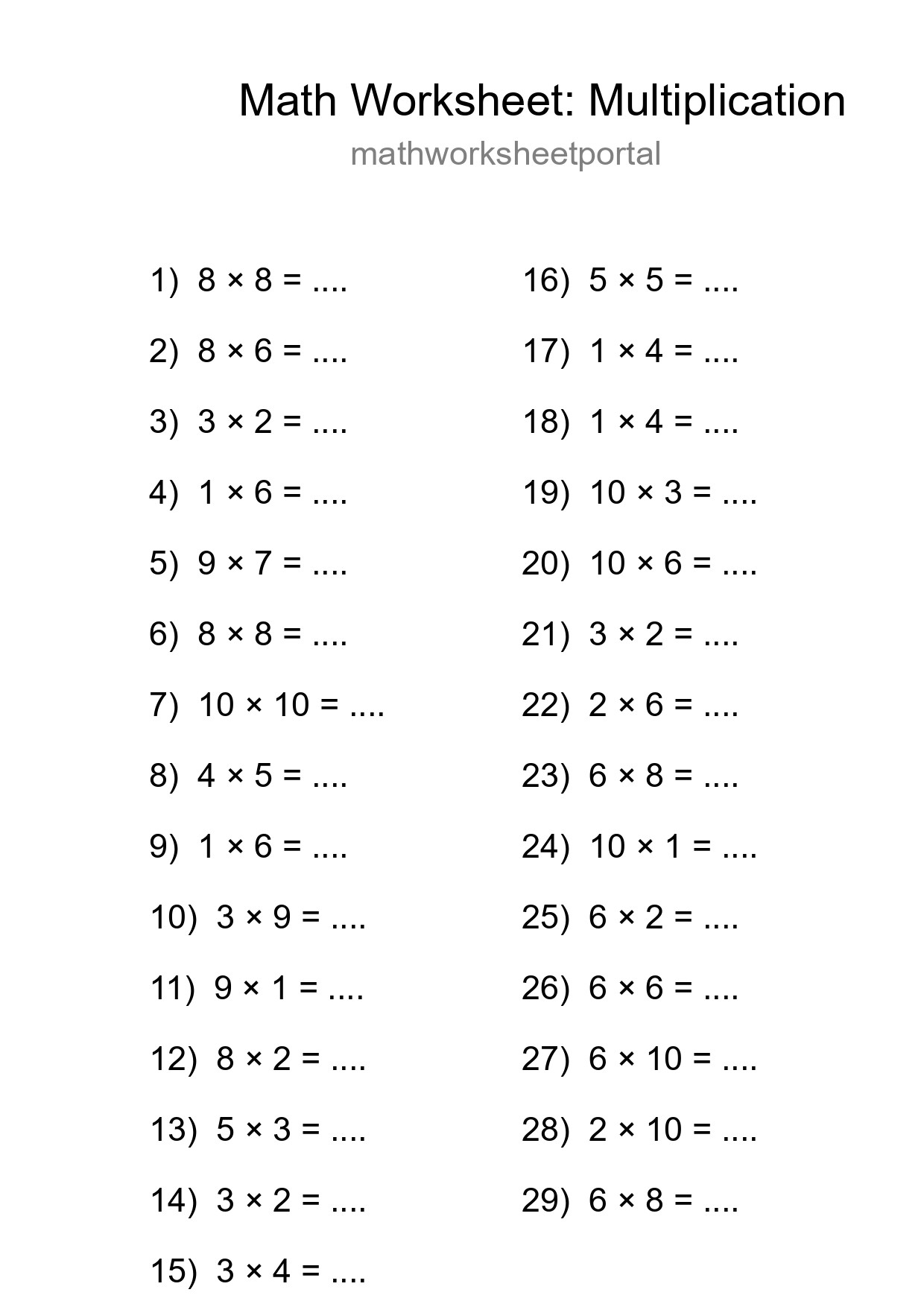 Free 29 Multiplication Math Worksheet For Grade 1 - Part 157