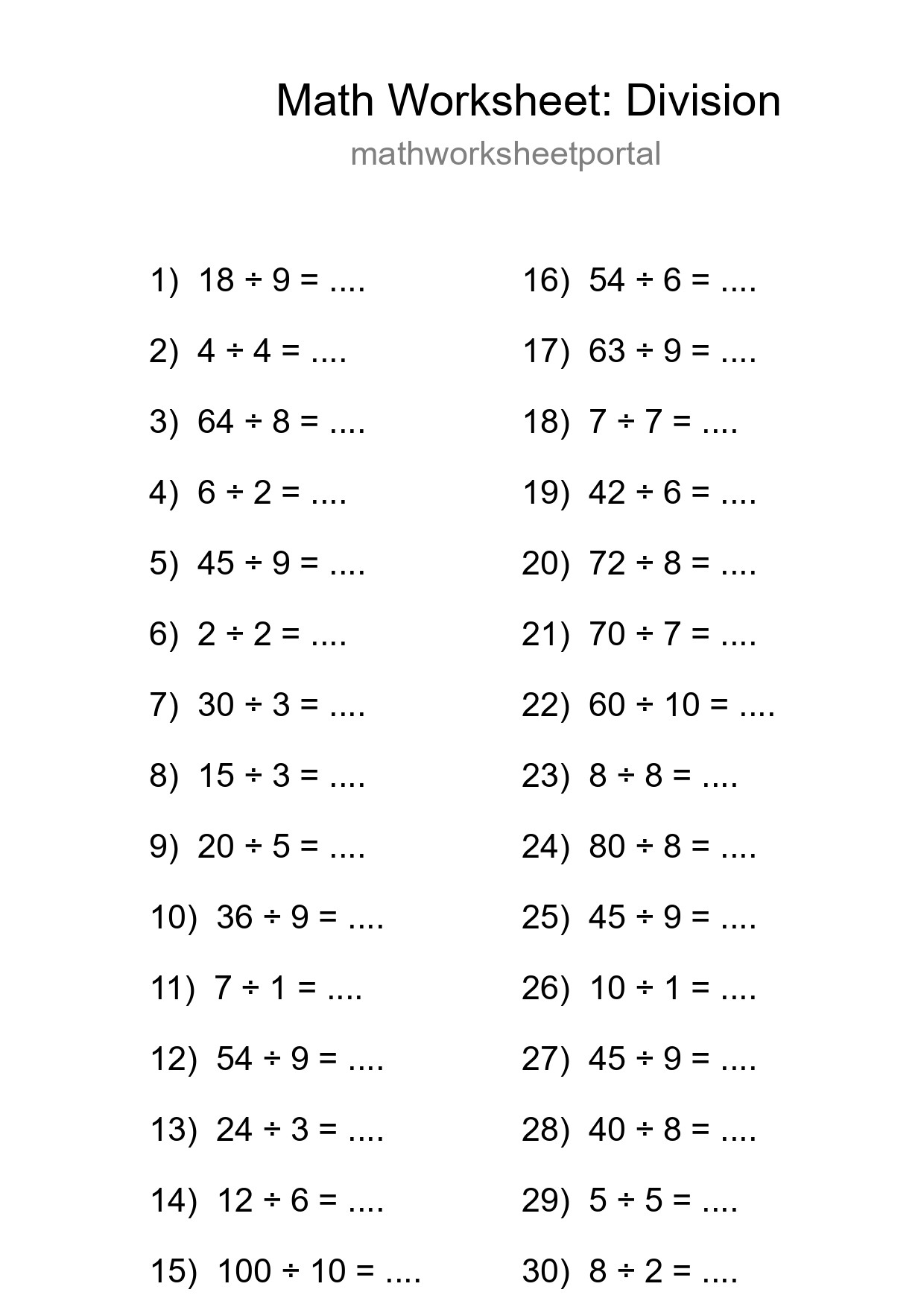 Free 30 Division Math Worksheet For Grade 1 - Part 234