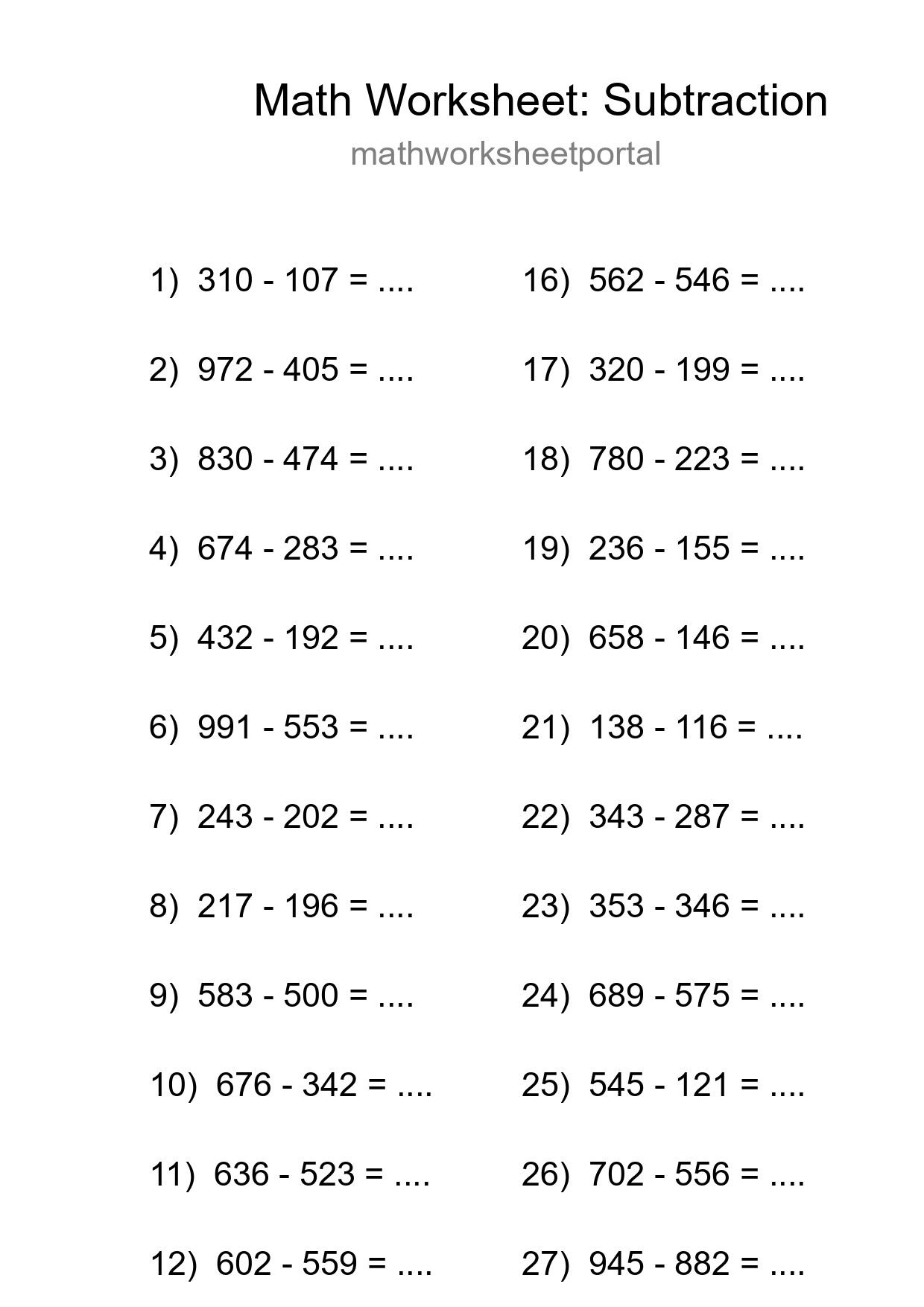 Free 30 Subtraction Math Worksheet For Grade 5 - Part 108