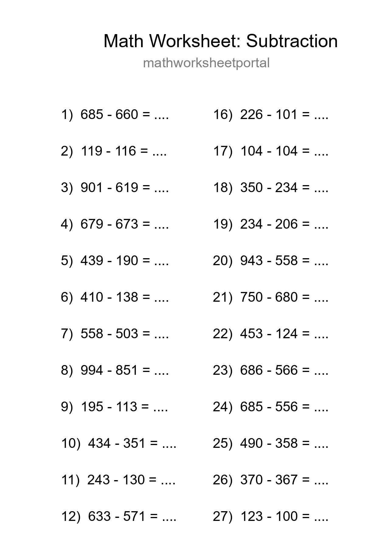 Free 30 Subtraction Math Worksheet For Grade 5 - Part 188