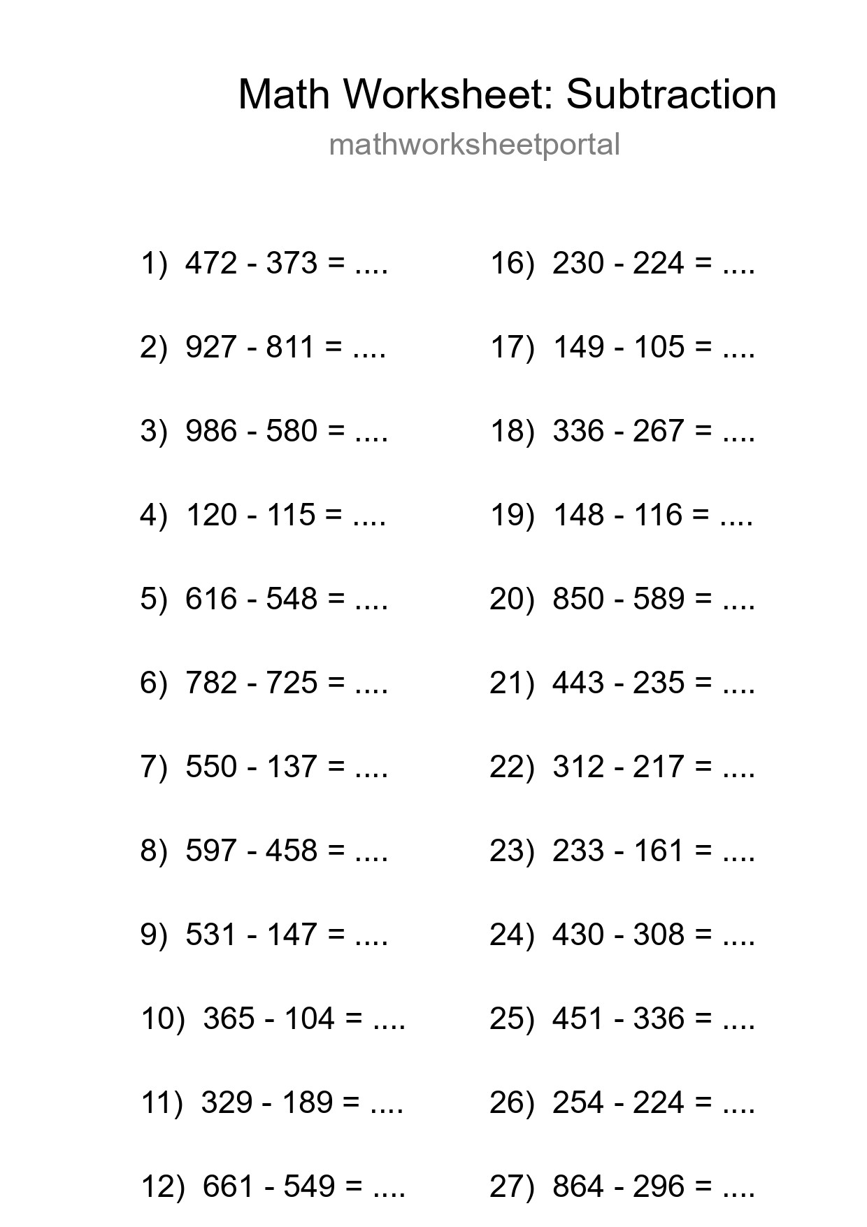 Free 30 Subtraction Math Worksheet For Grade 5 - Part 198