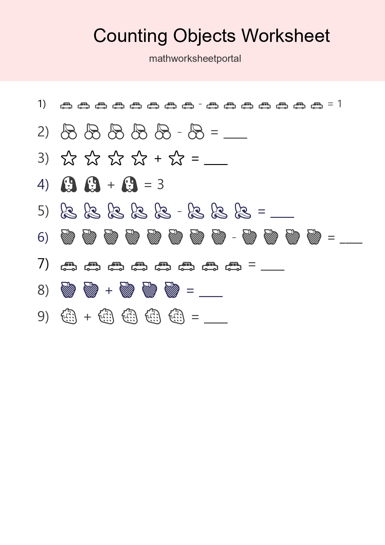 Free Counting Objects Worksheet For Kindergarten Printable - Part 223