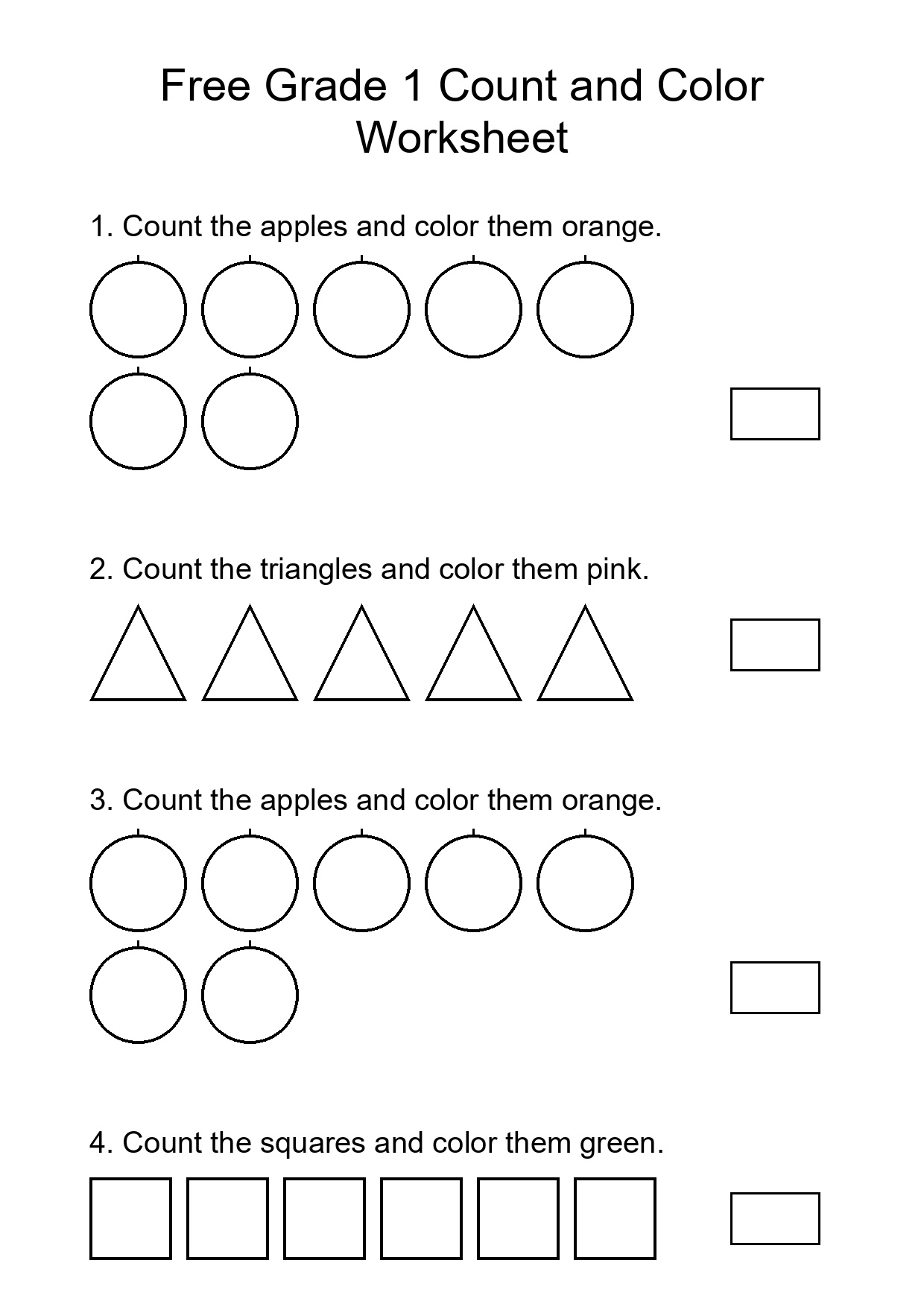 Free Grade 1 Count and Color Worksheet