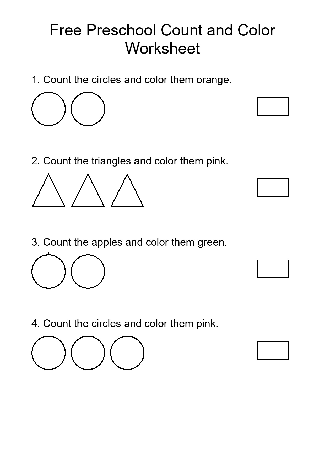 Free Preschool Count and Color Worksheet