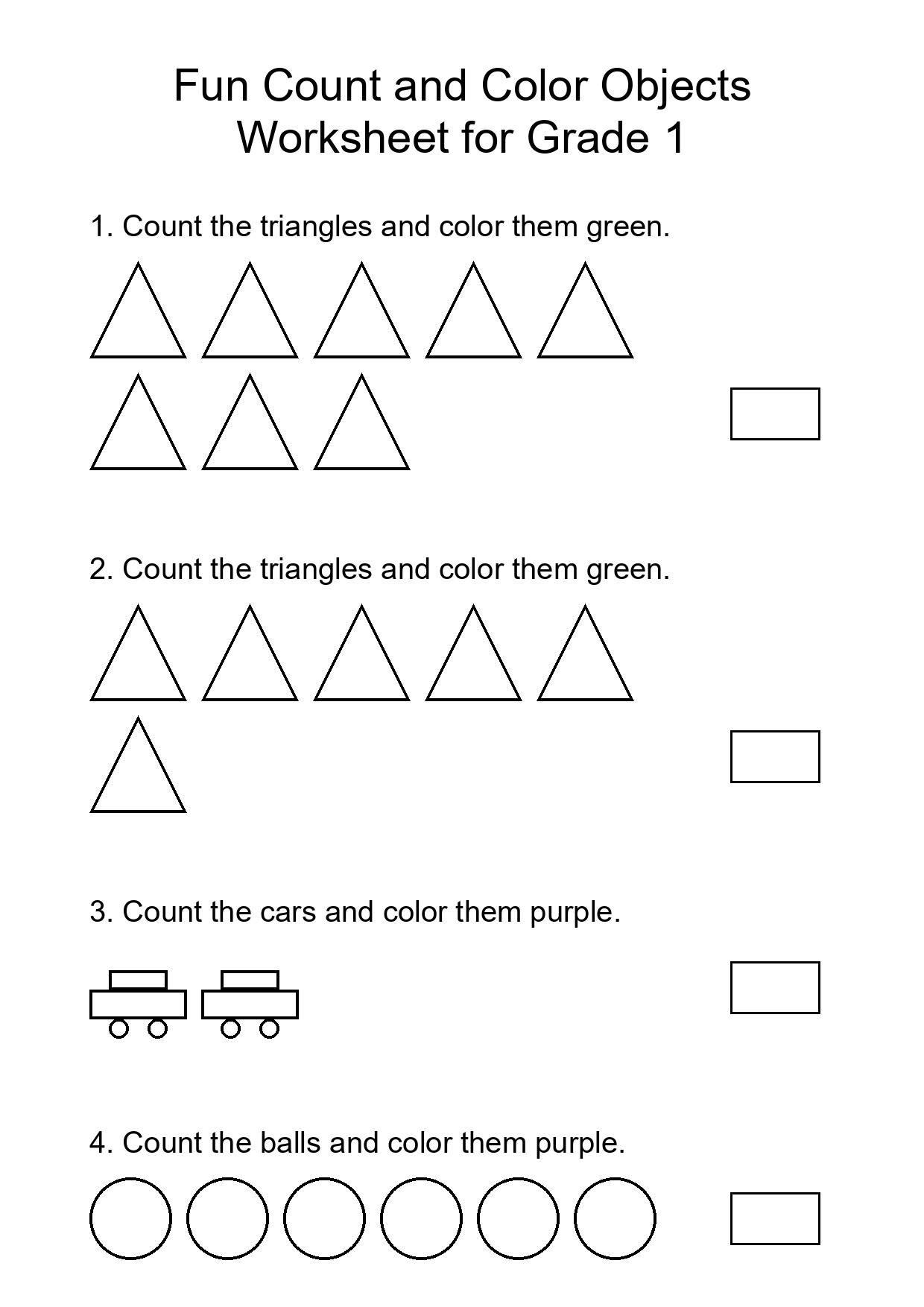 Fun Count and Color Objects Worksheet for Grade 1