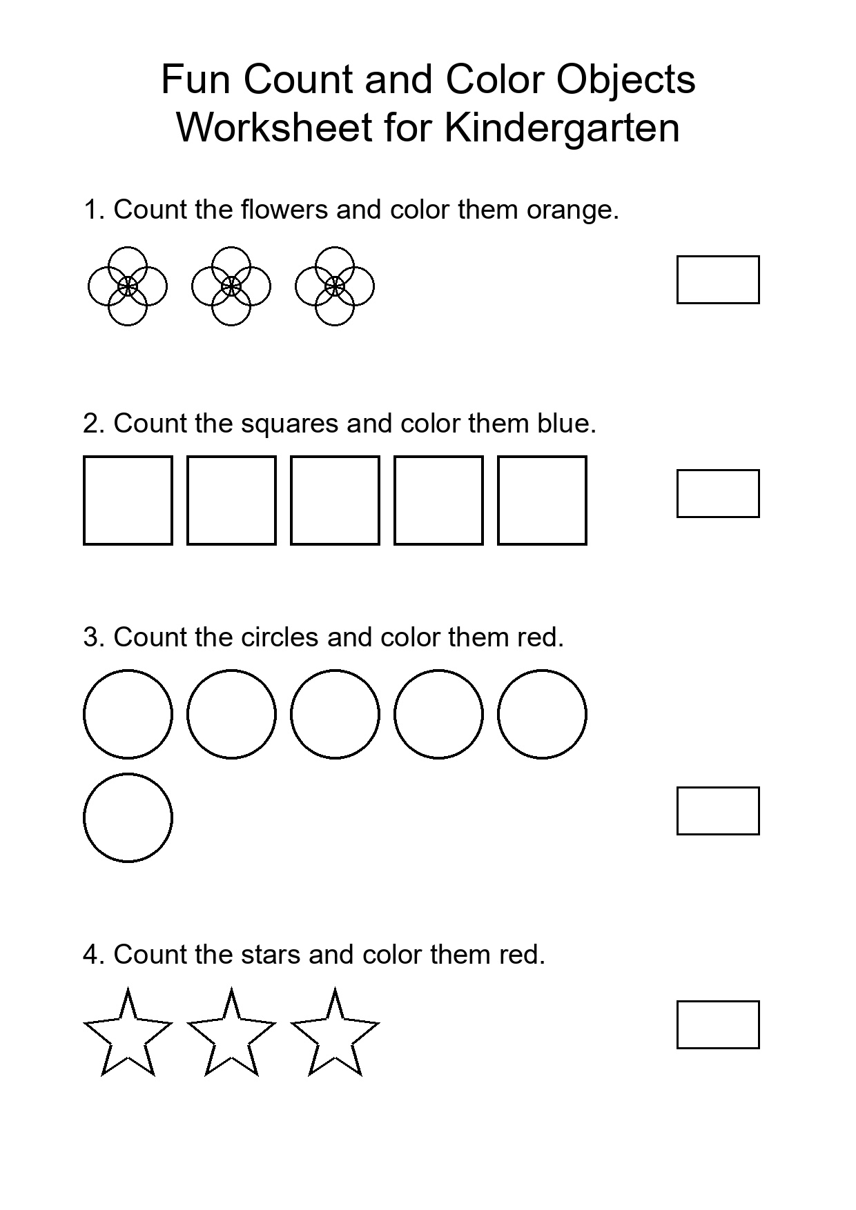 Fun Count and Color Objects Worksheet for Kindergarten