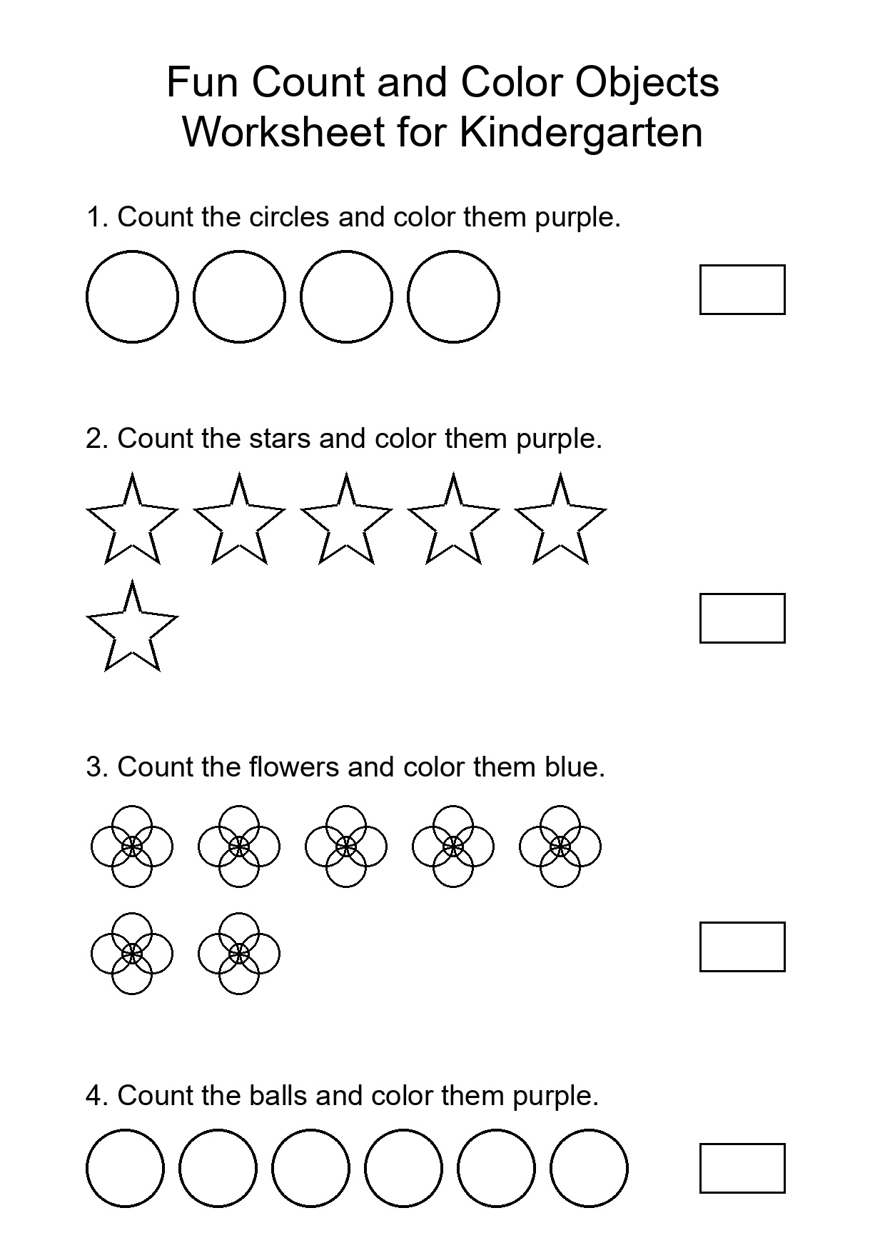 Fun Count and Color Objects Worksheet for Kindergarten