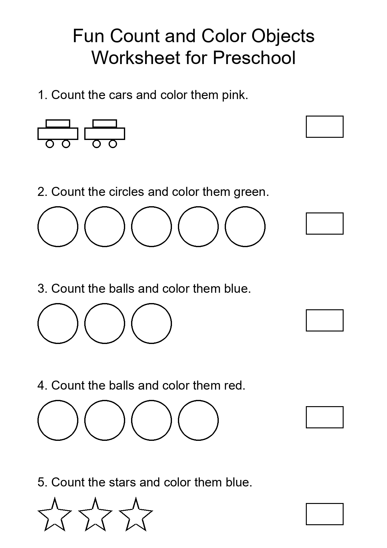 Fun Count and Color Objects Worksheet for Preschool