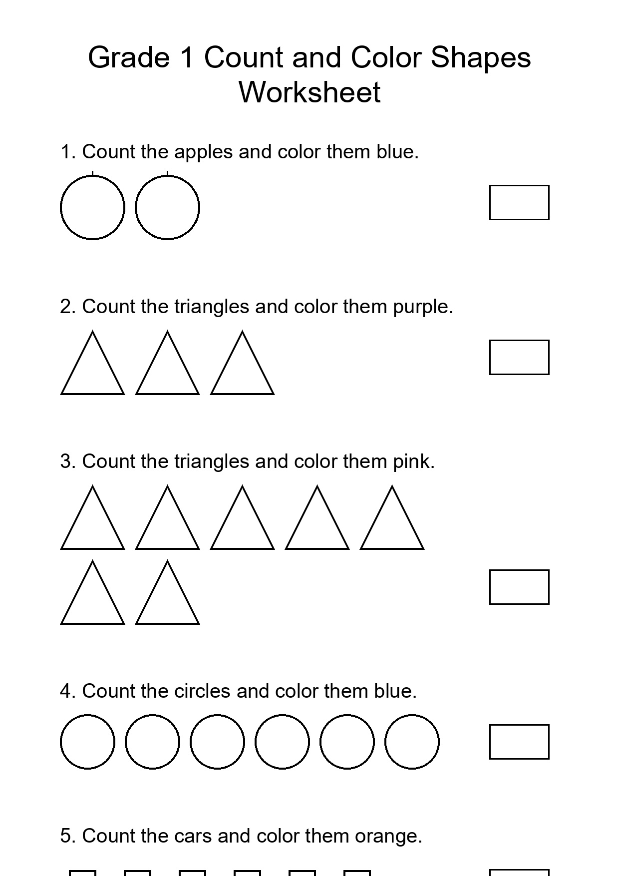 Grade 1 Count and Color Shapes Worksheet