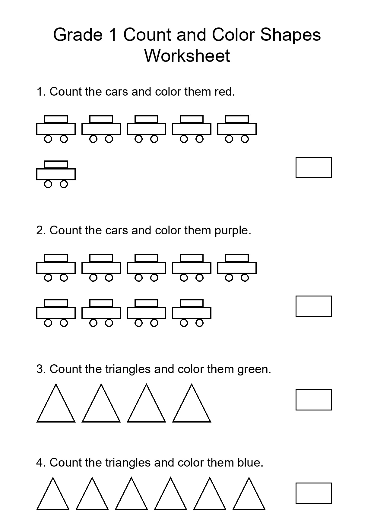 Grade 1 Count and Color Shapes Worksheet
