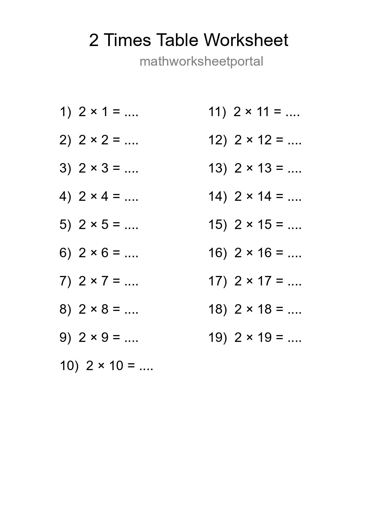 Grade 2 Multiplication Table 2 Practice - Part 189